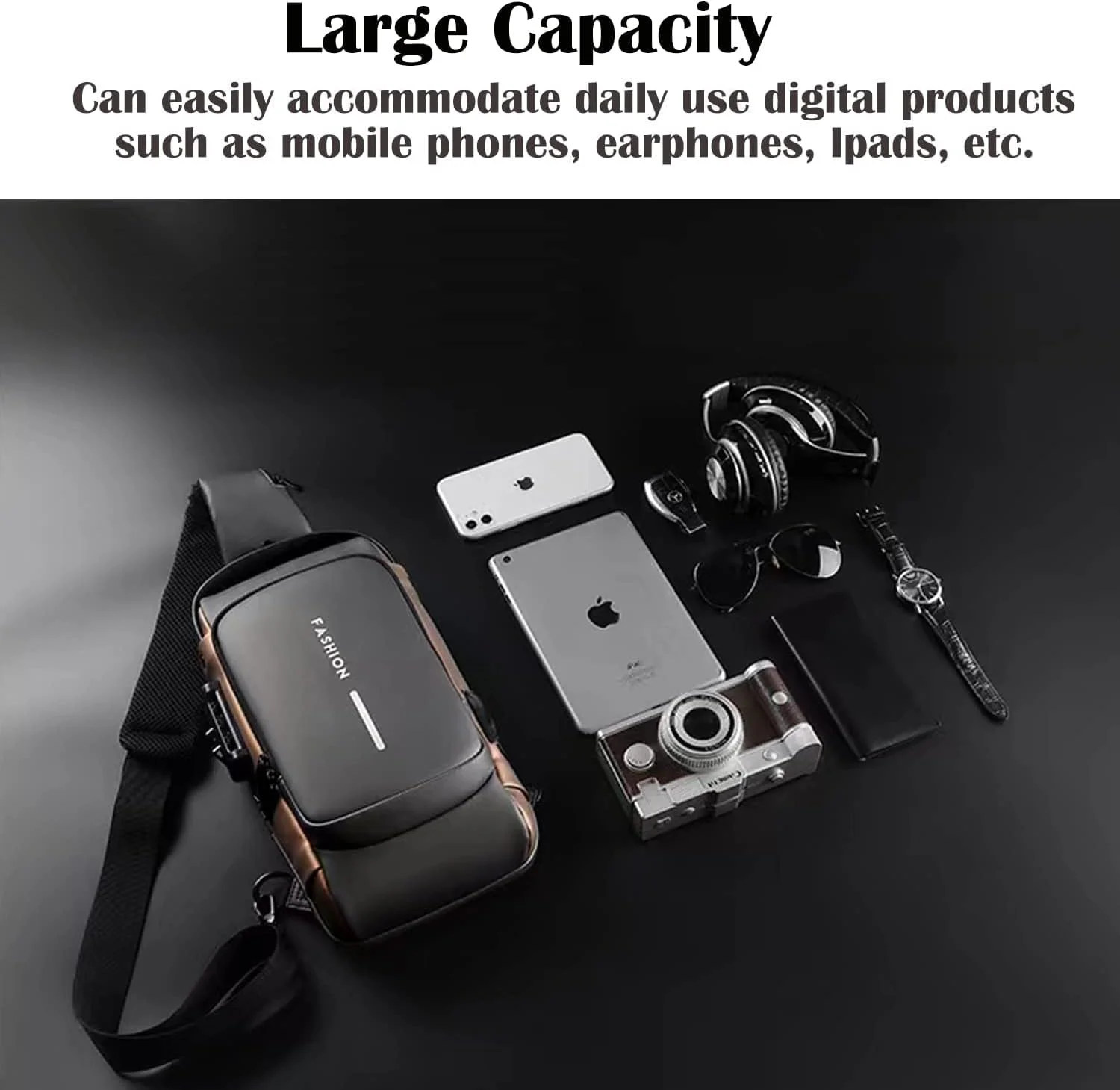 کیف دوشی یک طرفه، کوله پشتی ضد سرقت، کوله پشتی روزمره تک بند، کیف سینه ای روزمره با پورت شارژ USB، ضد آب، سبک وزن، مناسب برای پیاده روی، دوچرخه سواری، مسافرت، مناسب برای آیپد 9.7 اینچی