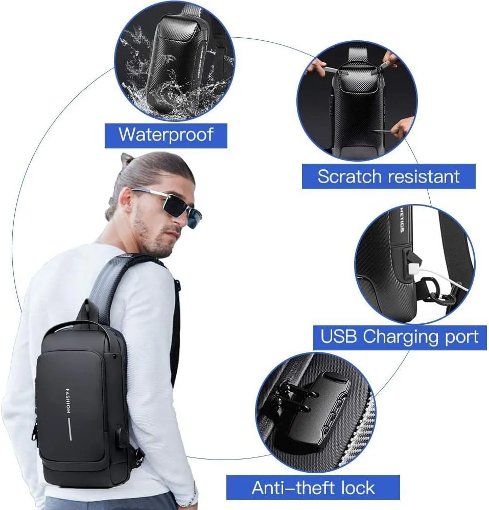 کیف دوشی یک طرفه، کوله پشتی ضد سرقت، کوله پشتی روزمره تک بند، کیف سینه ای روزمره با پورت شارژ USB، ضد آب، سبک وزن، مناسب برای پیاده روی، دوچرخه سواری، مسافرت، مناسب برای آیپد 9.7 اینچی