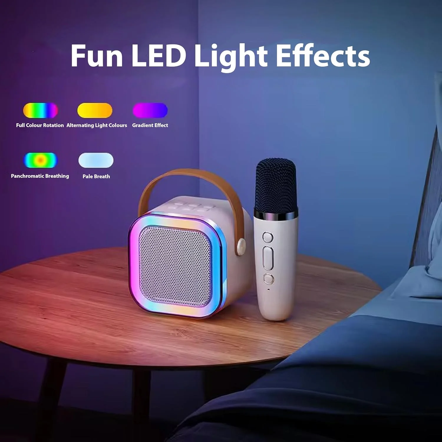 دستگاه کارائوکه برای کودکان و بزرگسالان - دستگاه کارائوکه کوچک با 2 میکروفون - اسپیکر بلوتوث قابل حمل با جلوه های نور LED برای اسباب بازی های کودکان و استفاده خانوادگی