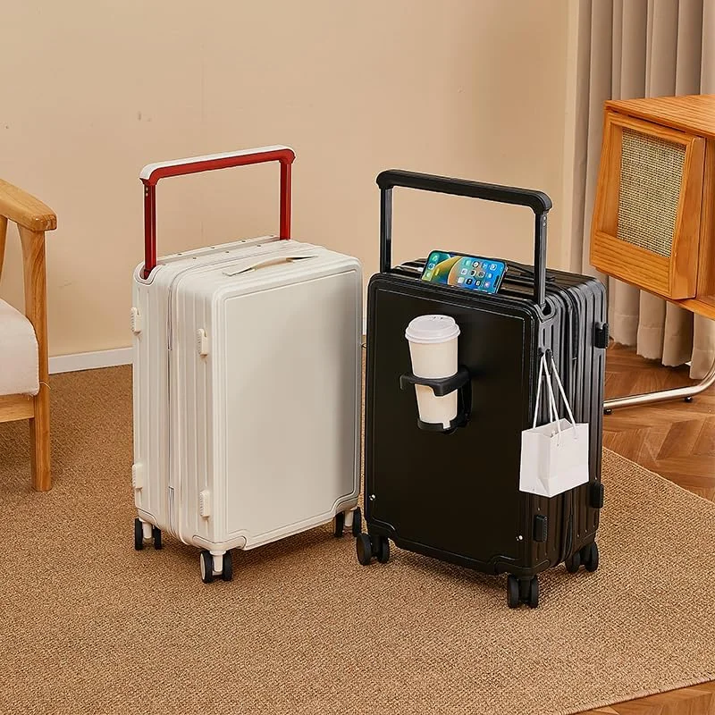 چمدان چرخ‌دار پهن سوئیس کیس، سایز 26 اینچ، بدنه سخت ABS+PC، دارای 4 چرخ دوبل 360 درجه بی‌صدا و زیپ دوبل ضدآب و مقاوم در برابر انفجار، جا لیوانی و USB، مدل QTC-SY801-مشکی26