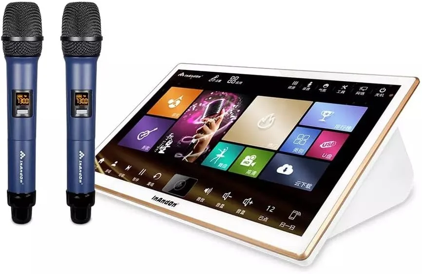 دستگاه کارائوکه ایناندون مدل KV-V3 MAX با صفحه لمسی 18.5 اینچی، دستگاه همه کاره، رومیزی، با افکت های داخلی، همراه با میکروفون بی سیم، میکروفون با قابلیت تنظیم صدا و دانلود آپدیت از فضای ابری