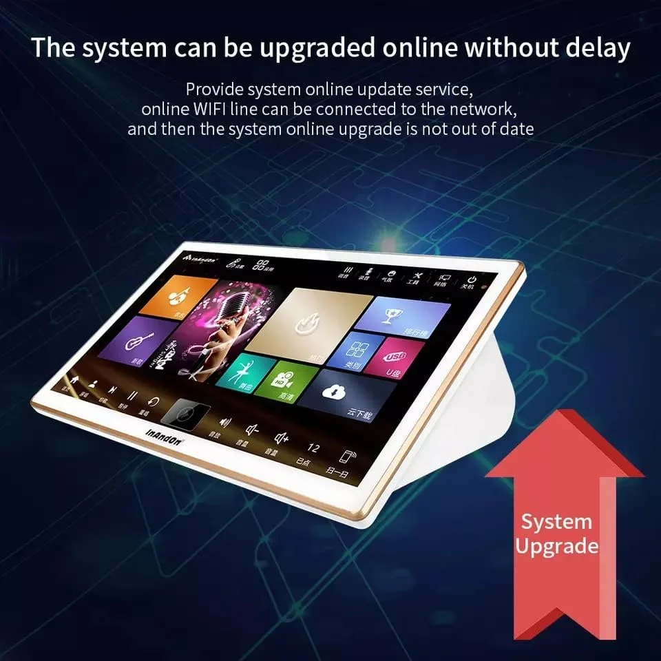 دستگاه کارائوکه ایناندون مدل KV-V3 MAX با صفحه لمسی 18.5 اینچی، دستگاه همه کاره، رومیزی، با افکت های داخلی، همراه با میکروفون بی سیم، میکروفون با قابلیت تنظیم صدا و دانلود آپدیت از فضای ابری