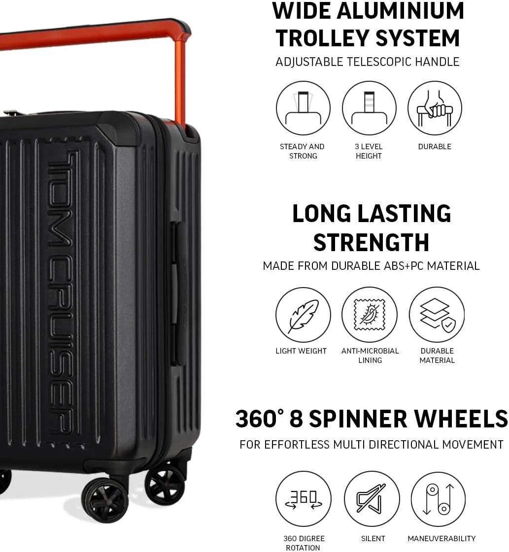 ترولی سخت 20 اینچی پهن مشکی – چمدان بادوام ABS+PC، چمدان مسافرتی سبک وزن با 8 چرخ گردان