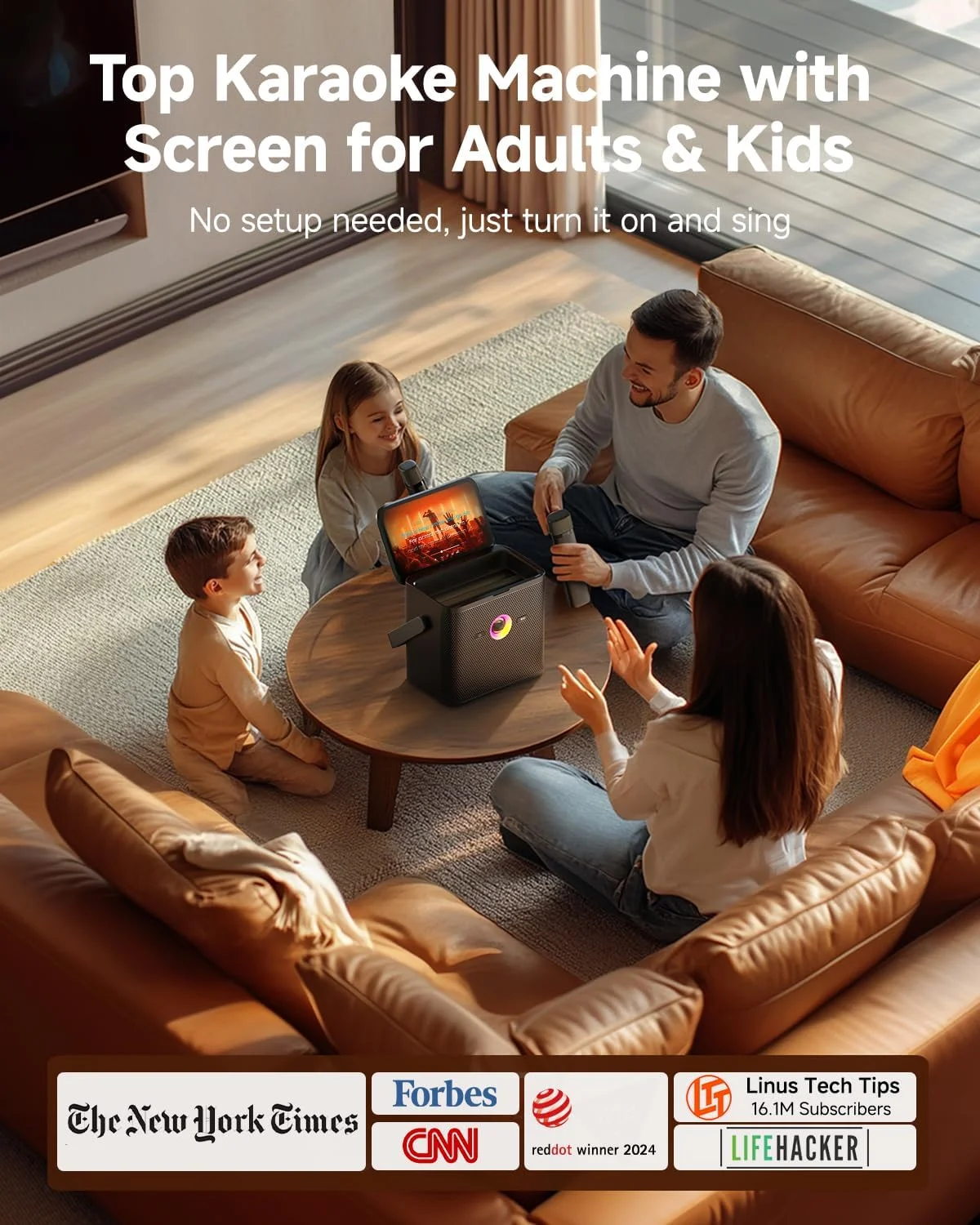 دستگاه کارائوکه Ikarao برای بزرگسالان و کودکان، با صفحه نمایش متن ترانه، اتصال WiFi به YouTube و برنامه کارائوکه، 2 میکروفون بی سیم با تنظیم خودکار EQ، سیستم PA کارائوکه قابل حمل برای مهمانی های خانوادگی و کمپینگ