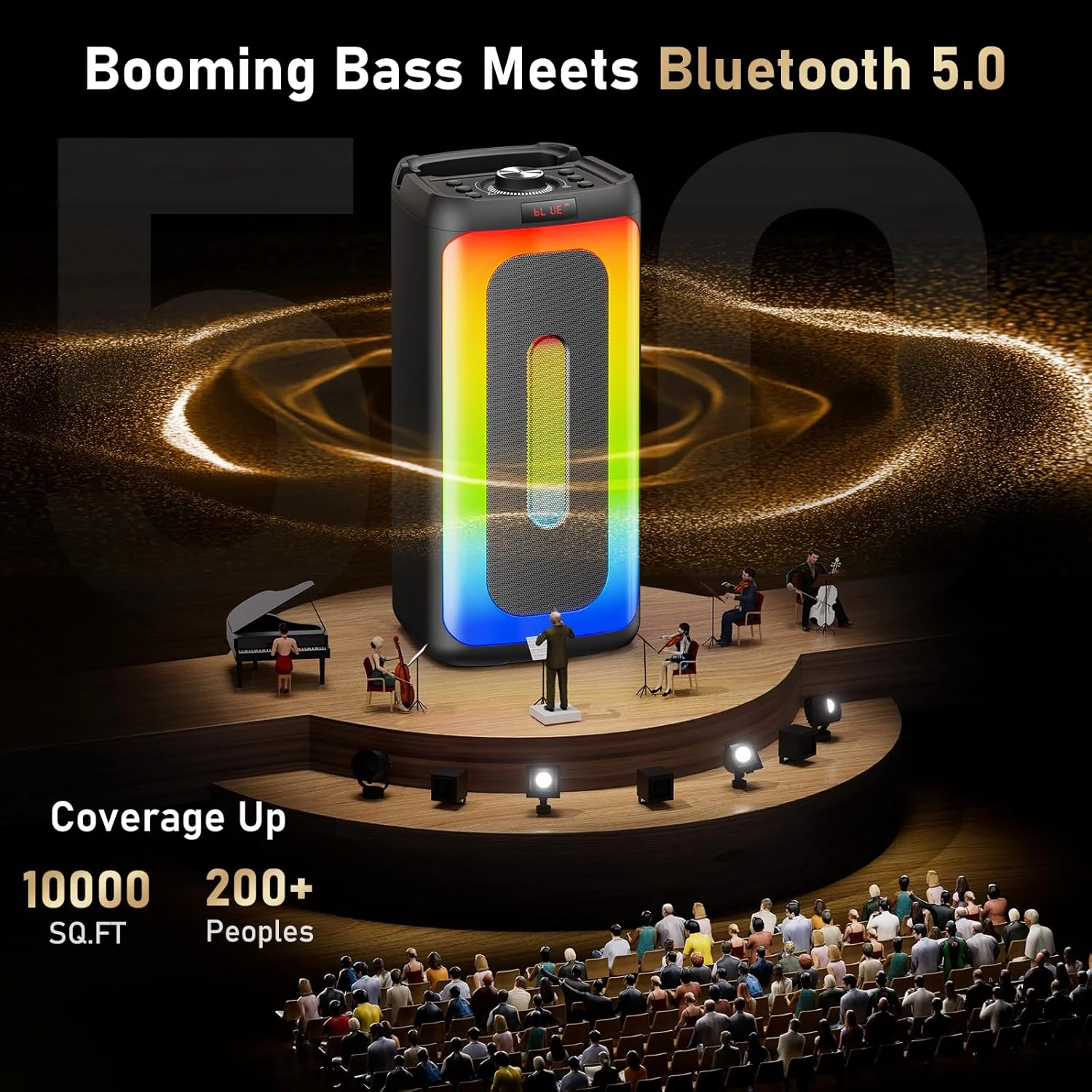 دستگاه کارائوکه با 2 میکروفون، اسپیکر بزرگ بلوتوث مهمانی برای بزرگسالان، سیستم PA با توان پیک 500 وات و نور دیسکو، چرخ های غلتکی و چرخ دستی برای دورهمی ها، مهمانی خانگی، فضای باز