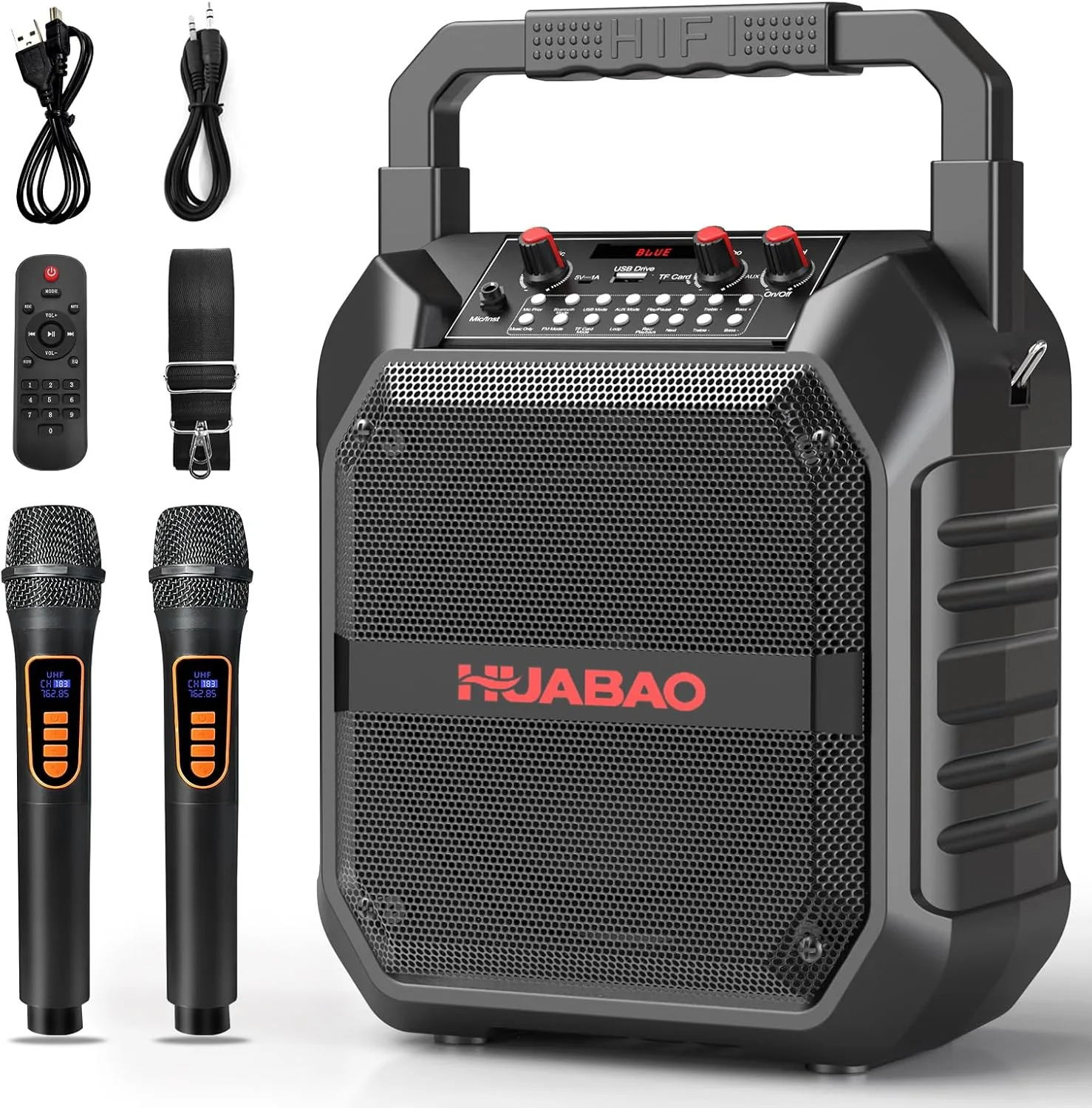 دستگاه کارائوکه با 2 میکروفون بی سیم، بلندگوی بلوتوث قابل حمل برای بزرگسالان و کودکان، تنظیم باس و تریبل، سیستم PA پشتیبانی از کارت TF/USB/FM/AUX برای مهمانی خانگی، داخلی و خارجی