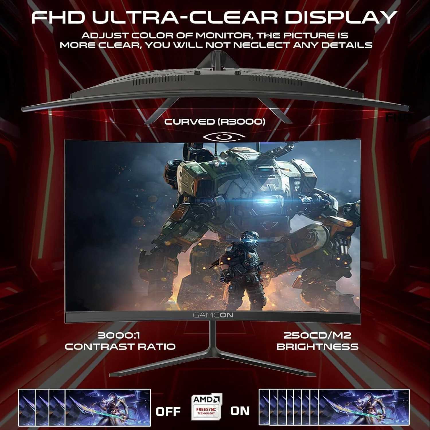 مانیتور گیمینگ خمیده گیم‌آن سری پرو مدل GOC24F180VA، ۲۴ اینچ، رزولوشن ۱۹۲۰x۱۰۸۰ پیکسل FHD، پنل VA سریع، ۱۸۰ هرتز، ۰.۵ میلی‌ثانیه، HDMI 2.1، G-Sync و Freesync، دارای Crosshair assistant، بلندگوهای داخلی، پشتیبانی از HDR، PS5، VRR