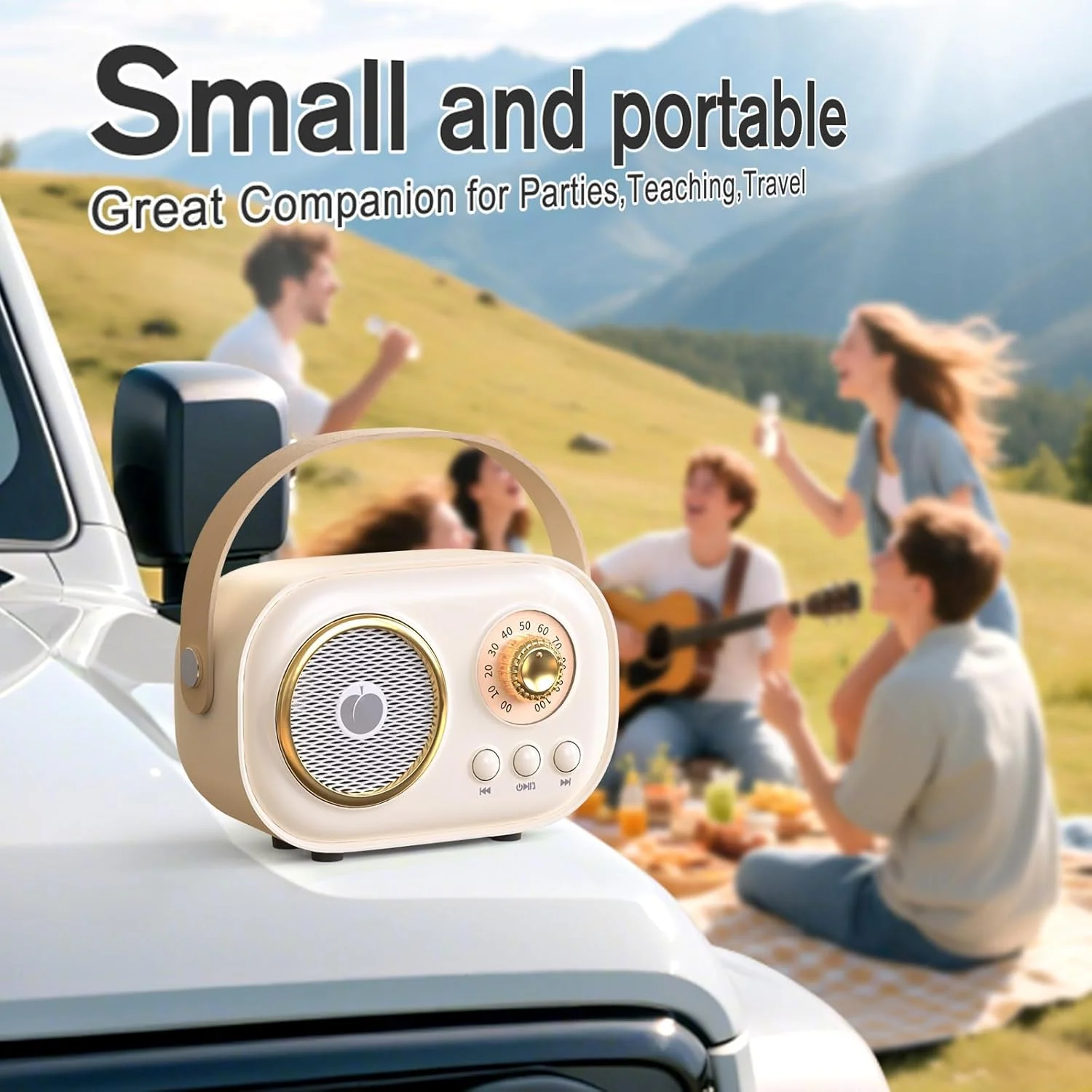 دستگاه کارائوکه کوچک برای کودکان و بزرگسالان، اسپیکر بلوتوث قابل حمل با 2 میکروفون بی سیم، هدیه اسباب بازی برای دختران 3، 4، 5، 6، 7، 8+ ساله، بژ