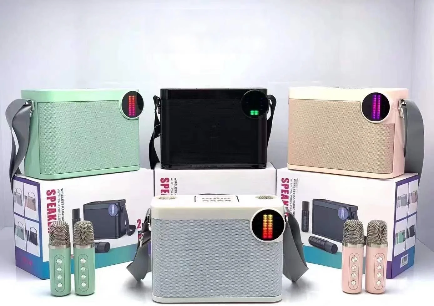 دستگاه کارائوکه قابل حمل بلوتوثی با 2 میکروفون بی سیم، سیستم بلندگوی PA برای مهمانی های داخلی و خارجی، مهمانی خانوادگی، سبز
