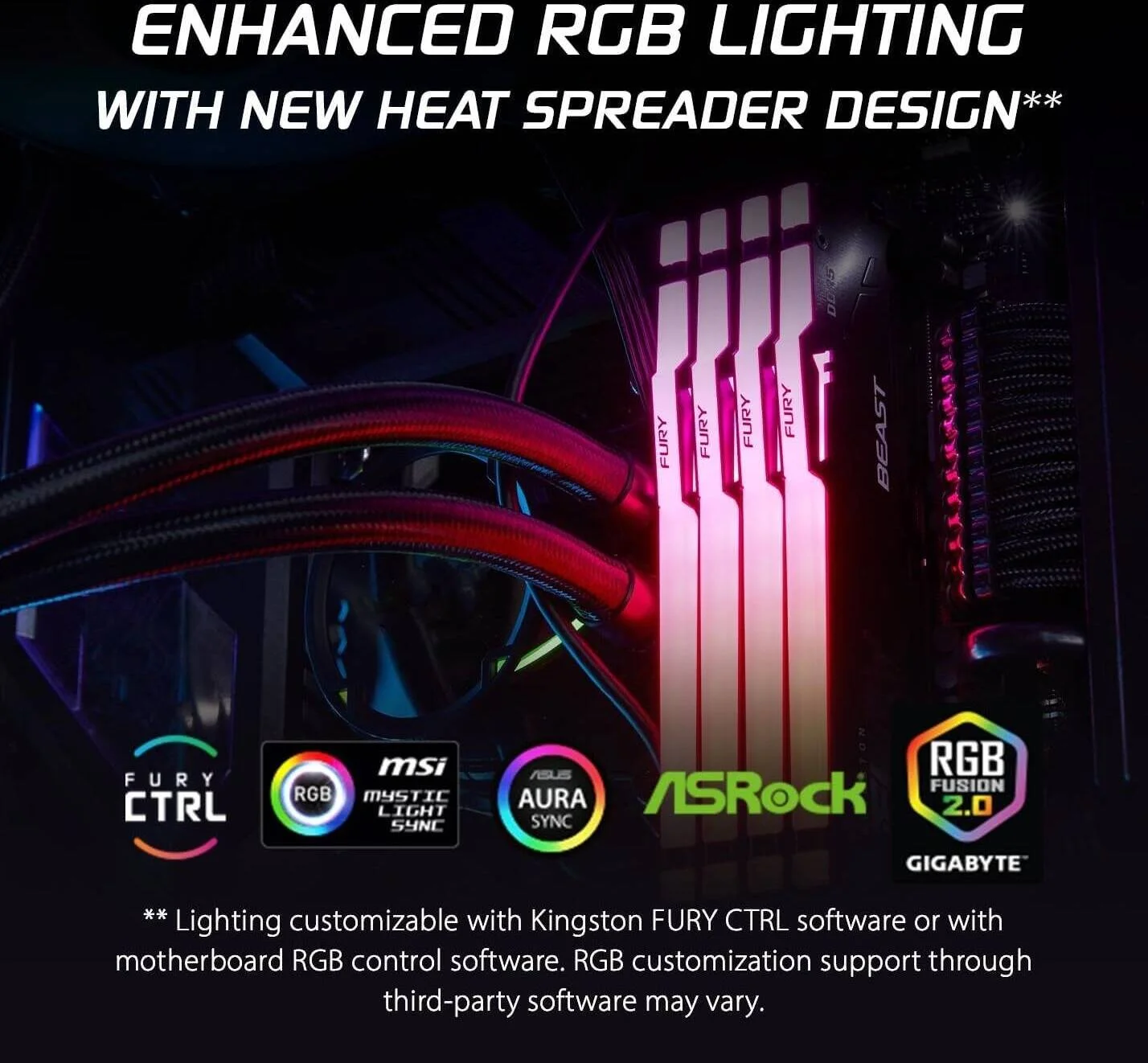 کیت حافظه دسکتاپ دوگانه 64 گیگابایتی کینگستون فیوری بیست RGB DDR5، سرعت حافظه 6000 مگاهرتز، تاخیر CL36 CAS، کیت 288 پین، آماده برای Intel XMP و AMD EXPO، مشکی | KF560C36BBE2AK2-64