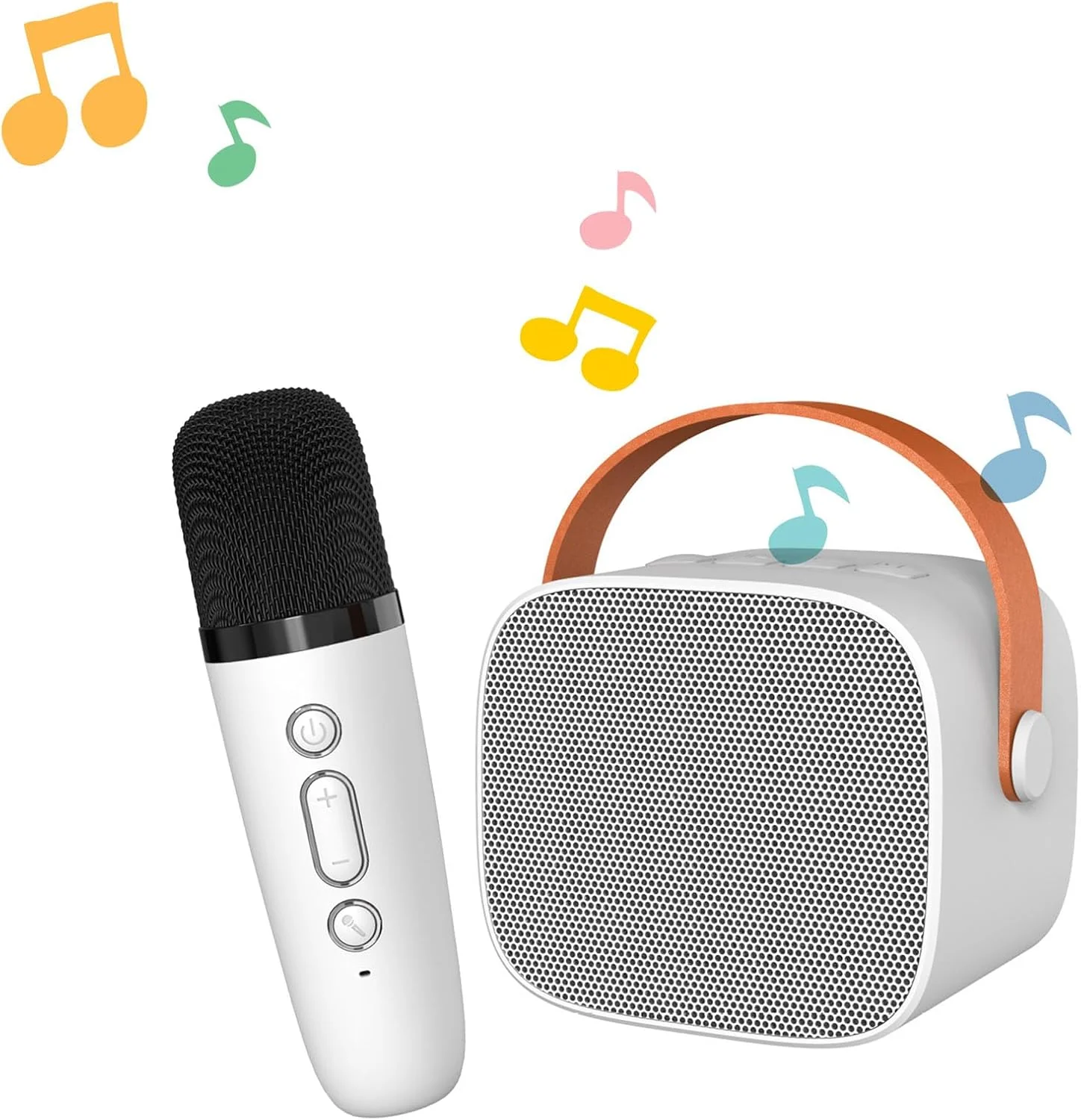 دستگاه کارائوکه کوچک قابل حمل Goshyda، بلندگوی بلوتوث بی سیم با مجموعه میکروفون، بلندگوی کارائوکه صدای فراگیر HiFi برای مهمانی خانگی، هدیه تولد کودکان (سفید)