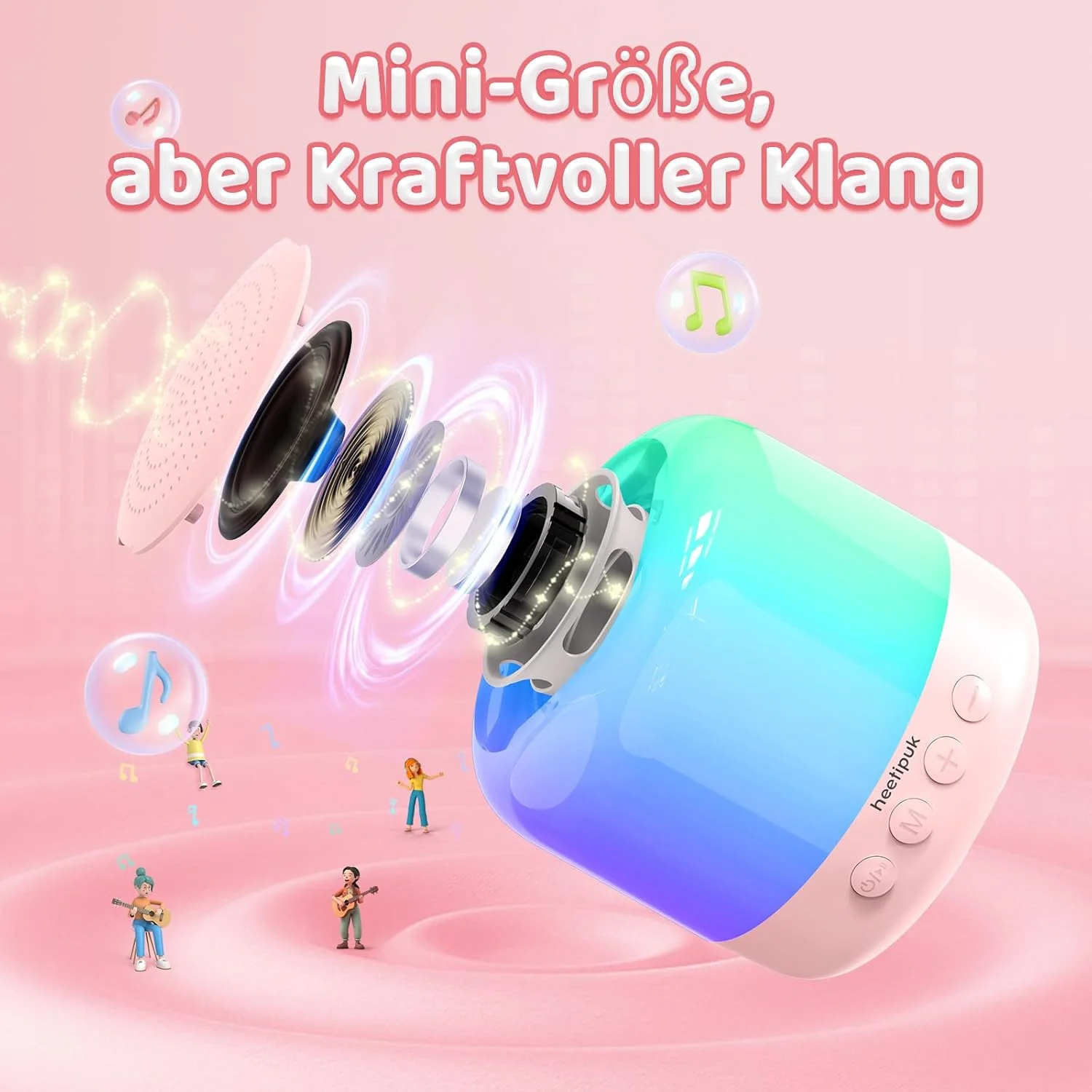 دستگاه کارائوکه کوچک برای کودکان و بزرگسالان، اسپیکر بلوتوث قابل حمل با 2 میکروفون بی سیم، اسباب بازی هدیه برای دختران 4-12 ساله، اسپیکر کارائوکه با نورهای خیره کننده