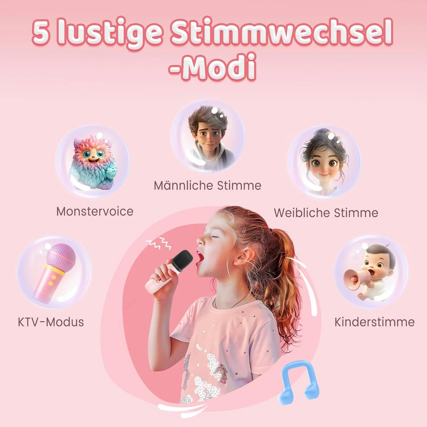 دستگاه کارائوکه کوچک برای کودکان و بزرگسالان، اسپیکر بلوتوث قابل حمل با 2 میکروفون بی سیم، اسباب بازی هدیه برای دختران 4-12 ساله، اسپیکر کارائوکه با نورهای خیره کننده