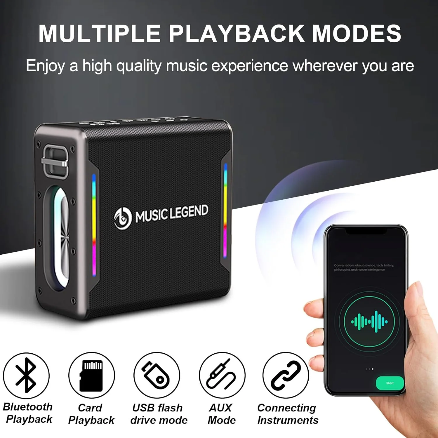 دستگاه کارائوکه HATAH با 2 میکروفون بی سیم، اسپیکر بلوتوث قابل حمل با TWS، سوئیچ های A/E، EQ، ساب ووفر، قابل شارژ، بلوتوث 5.0، پشتیبانی از TWS/AUX/USB/TF Card، مدل V8 Pro، مناسب برای خانواده، مهمانی