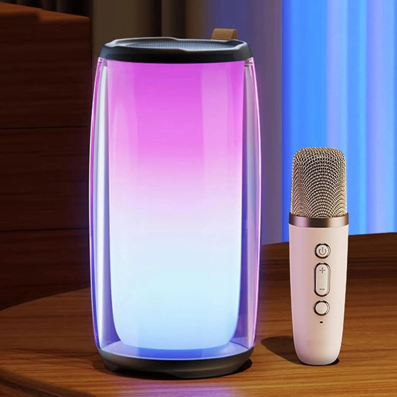 دستگاه کارائوکه کوچک قابل حمل Goshyda برای کودکان و بزرگسالان، دستگاه کارائوکه بلوتوث RGB با میکروفون بی سیم، هدیه تولد و کریسمس، مناسب برای KTV خانگی، سفر و فضای باز