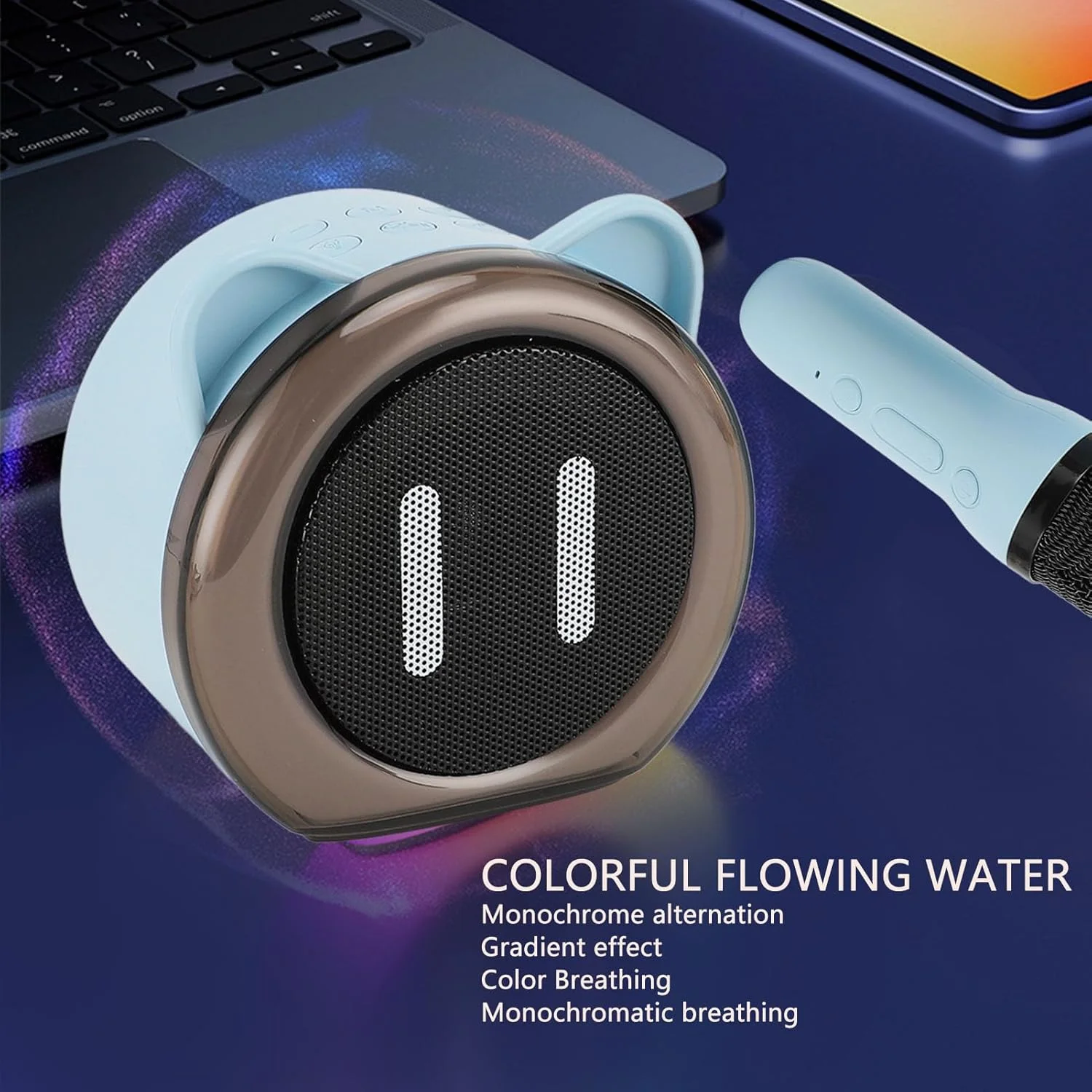 دستگاه کارائوکه GOWENIC، بلندگوی کارائوکه قابل حمل با میکروفون، طراحی نور رنگارنگ LED بی سیم BT، بلندگوی میکروفون تغییر صدای خنده دار با کیفیت صدای استریو برای مهمانی و کلوپ