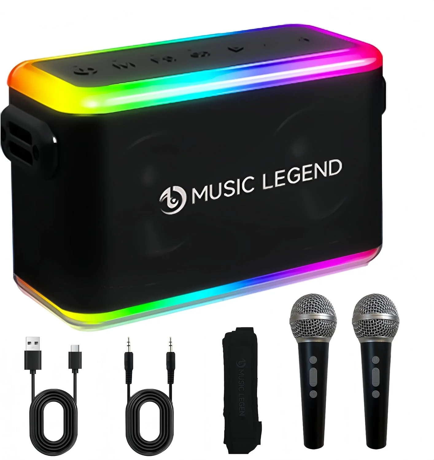 دستگاه کارائوکه بزرگسالان و کودکان HATAH، بلندگوی بلوتوثی، 2 میکروفون، مناسب برای مهمانی های فضای باز، سیستم PA مهمانی با چراغ های DJ، مناسب برای بزرگسالان و کودکان، هدیه مهمانی (مشکی)