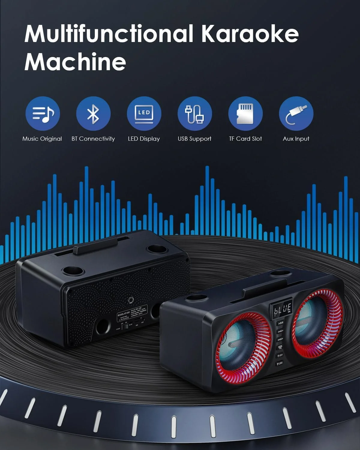 سیستم کارائوکه قابل حمل، اسپیکر بلوتوث 30 واتی کارائوکه کامل، 2 میکروفون کارائوکه بی سیم و جایگاه میکروفون قابل شارژ (قرمز)