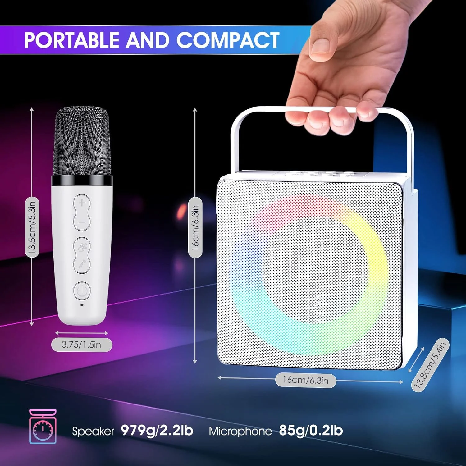 سیستم کارائوکه بلوتوث کودکان با نور LED، نسخه ارتقا یافته سیستم کارائوکه با 2 میکروفون بی سیم، صدای بلندگوی کارائوکه برای عروسی، کلیسا، پیک نیک (سفید) سیستم کارائوکه بلوتوث کودکان با نور LED، نسخه ارتقا یافته سیستم کارائوکه با 2 میکروفون بی سیم، صدای بلندگوی کارائوکه برای عروسی، کلیسا، پیک نیک (سفید)