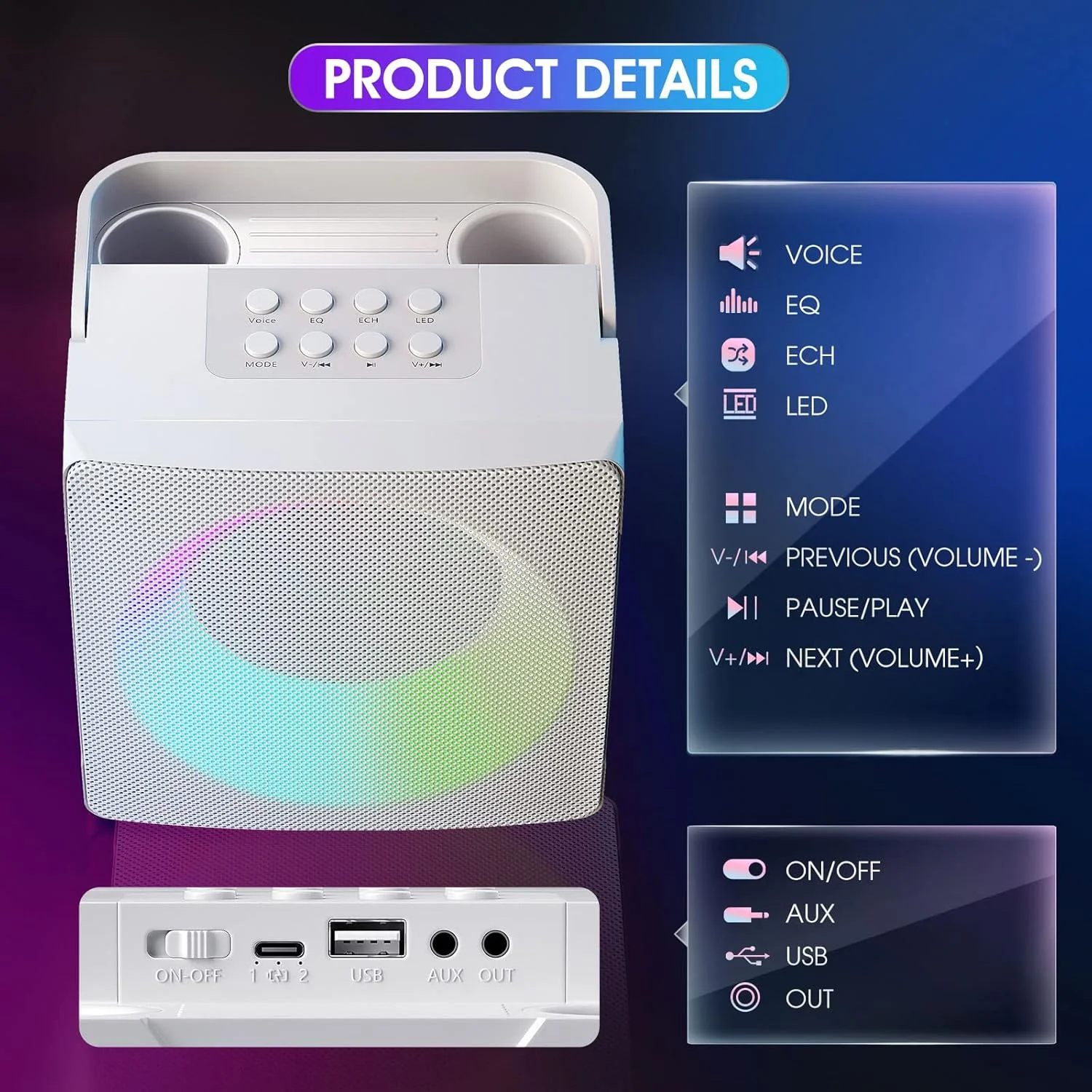 سیستم کارائوکه بلوتوث کودکان با نور LED، نسخه ارتقا یافته سیستم کارائوکه با 2 میکروفون بی سیم، صدای بلندگوی کارائوکه برای عروسی، کلیسا، پیک نیک (سفید) سیستم کارائوکه بلوتوث کودکان با نور LED، نسخه ارتقا یافته سیستم کارائوکه با 2 میکروفون بی سیم، صدای بلندگوی کارائوکه برای عروسی، کلیسا، پیک نیک (سفید)