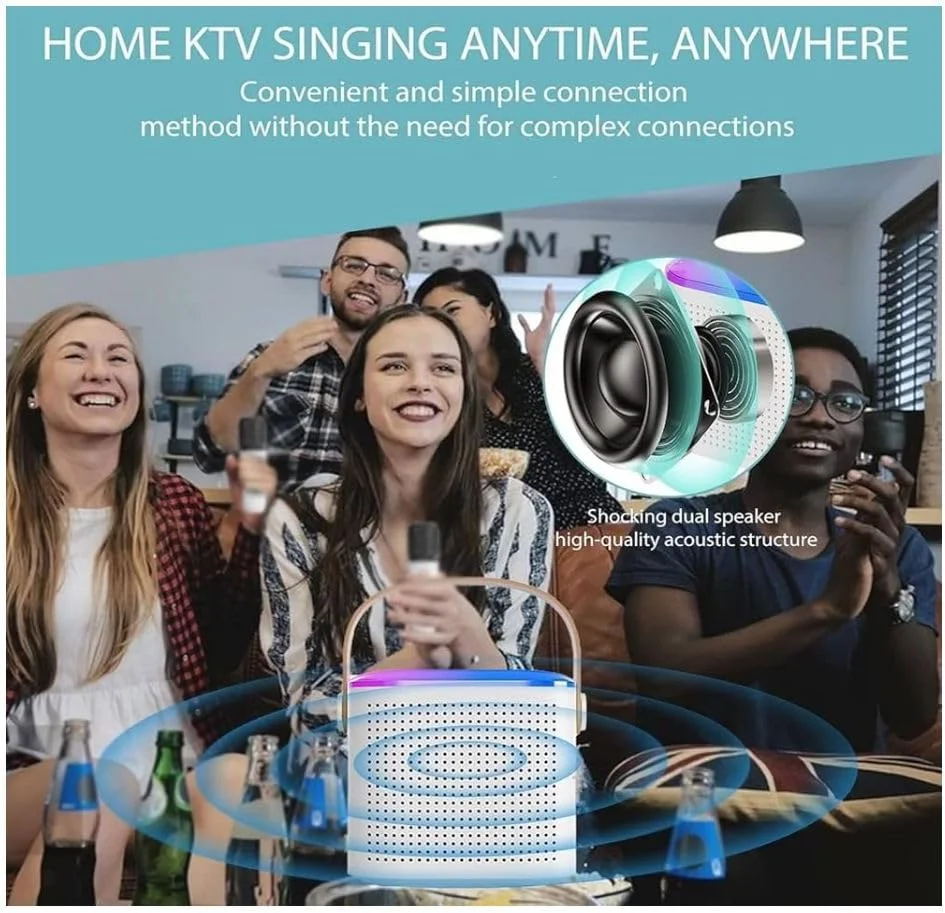 مینی کارائوکه Glistenwing، دستگاه کارائوکه مینی با 1 میکروفون بی سیم تغییر صدا، بلندگوی بلوتوث قابل حمل با چراغ برای همه تلفن های هوشمند (صورتی)