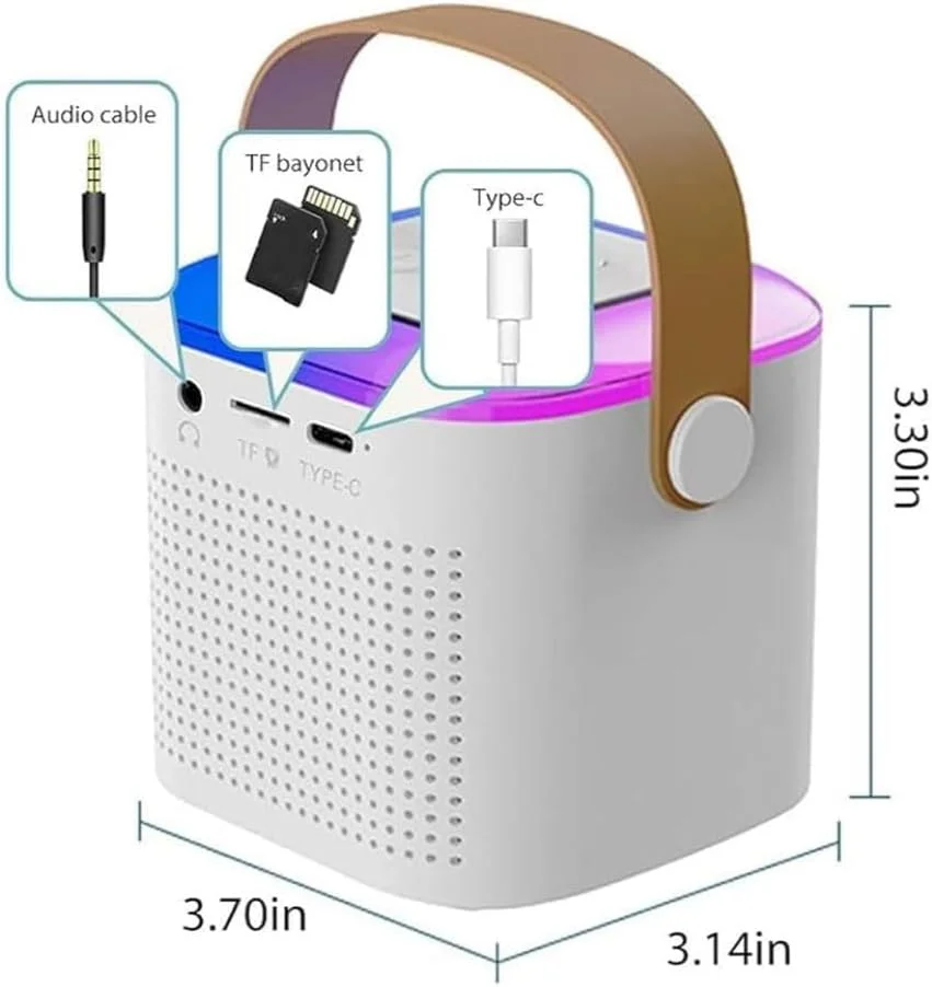 مینی کارائوکه Glistenwing، دستگاه کارائوکه مینی با 1 میکروفون بی سیم تغییر صدا، بلندگوی بلوتوث قابل حمل با چراغ برای همه تلفن های هوشمند (صورتی)