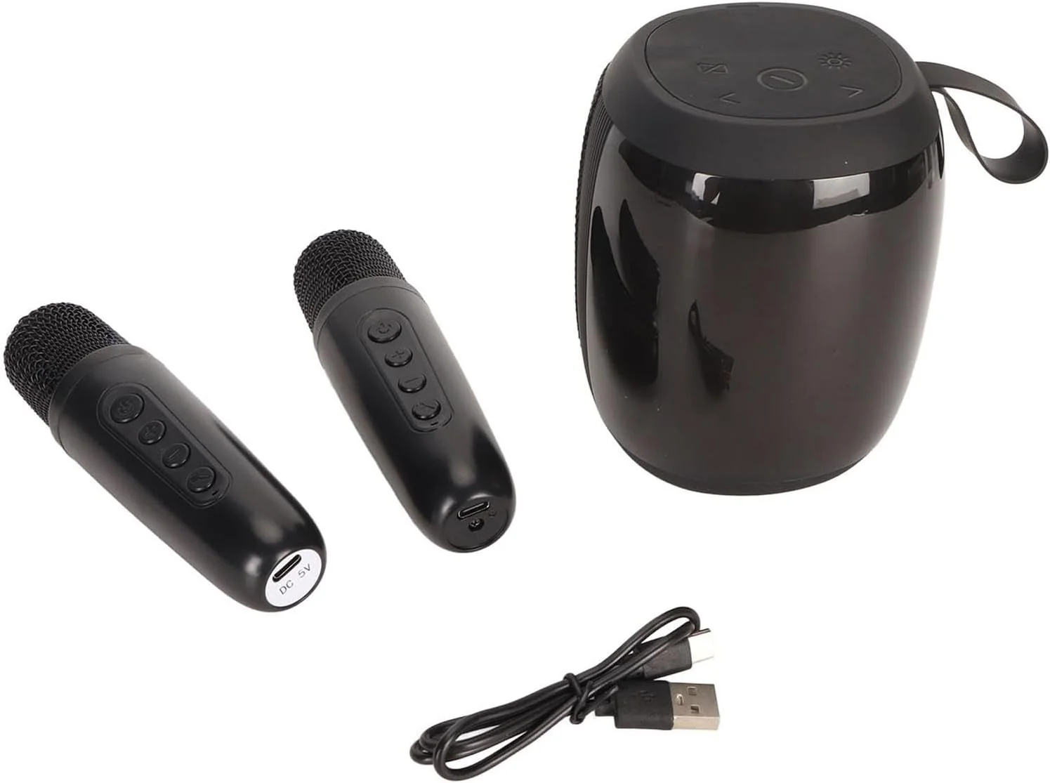 دستگاه کارائوکه MINI عمومی، صدای فراگیر 360 درجه، 5.0، مجموعه میکروفون با بلندگوی نور RGB با میکروفون دوتایی برای مهمانی داخلی (مشکی)