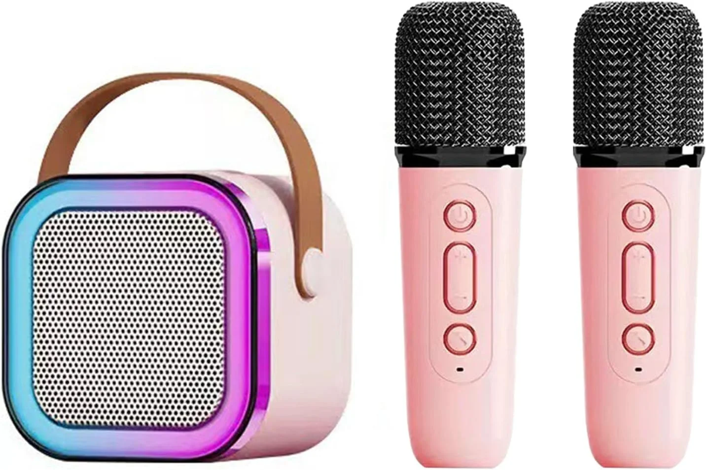 دستگاه کارائوکه عمومی، اسپیکر کارائوکه قابل حمل با عمر باتری طولانی برای فضای باز (صورتی با 2 میکروفون)