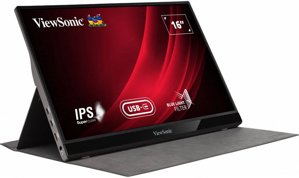 مانیتور قابل حمل 16 اینچی ویوسونیک VG1655 FHD IPS، زمان پاسخگویی 6.5 میلی‌ثانیه، 16.2 میلیون رنگ، 2 بلندگوی 0.8 واتی، USB C دو طرفه 60 واتی، مراقبت از چشم، بلندگوهای دوتایی، پایه داخلی با پوشش، مشکی | VG1655 - تصویر 2