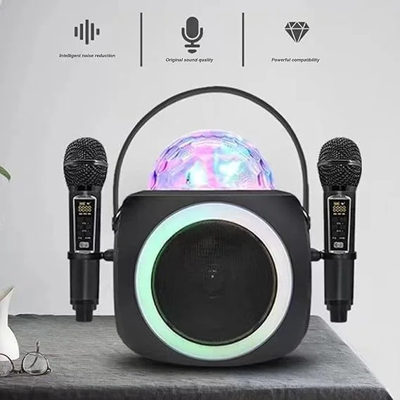 دستگاه کارائوکه عمومی: بلندگوی بلوتوث با میکروفون های بی سیم UHF و چراغ های LED دیسکو بال برای یک تجربه آواز خواندن فراموش نشدنی