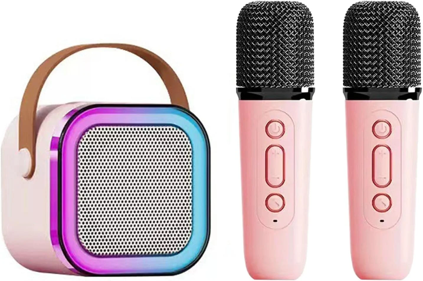 دستگاه کارائوکه عمومی، اسپیکر کارائوکه قابل حمل با عمر باتری طولانی برای فضای باز (صورتی با 2 میکروفون)