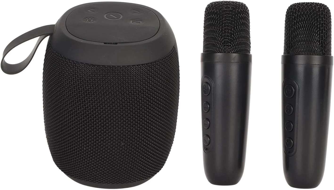 دستگاه کارائوکه MINI عمومی، صدای فراگیر 360 درجه، 5.0، مجموعه میکروفون با بلندگوی نور RGB با میکروفون دوتایی برای مهمانی داخلی (مشکی)