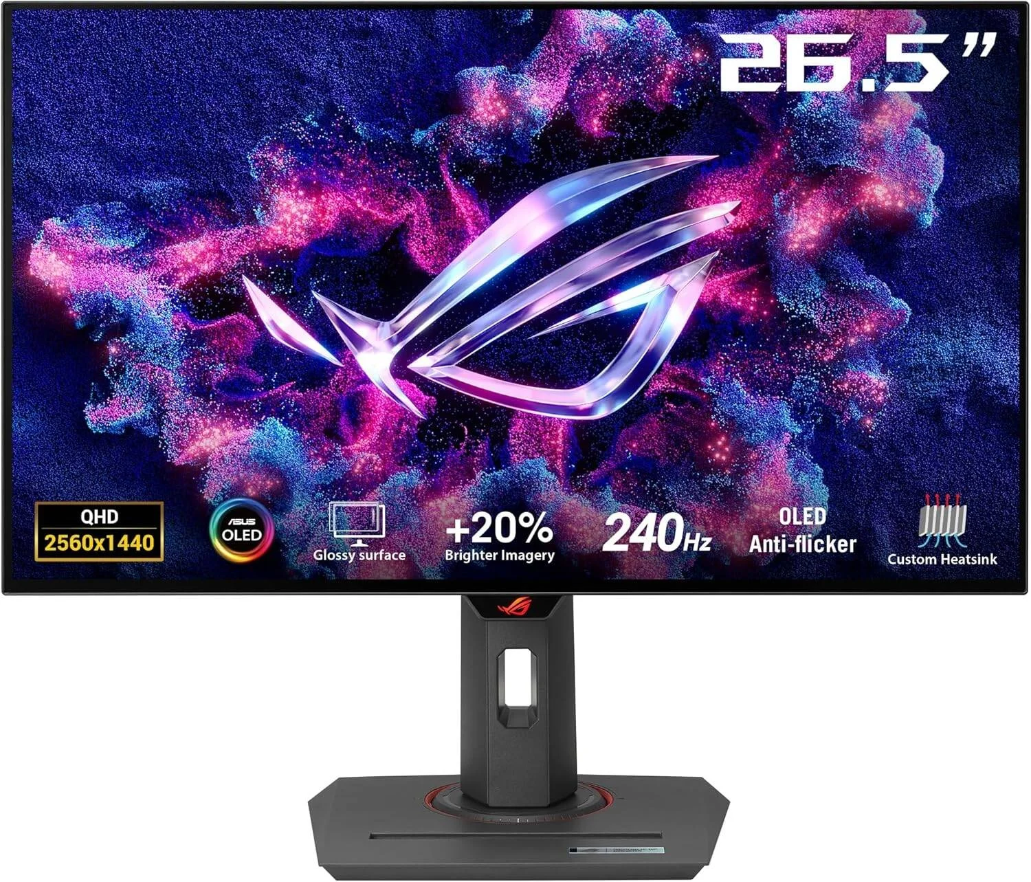 مانیتور گیمینگ ASUS ROG Strix OLED XG27AQDMG، نمایشگر 27 اینچی QHD WOLED، نرخ نوسازی 240 هرتز، زمان پاسخگویی 0.03 میلی‌ثانیه (GtG)، سازگار با FreeSync Premium و G-SYNC، مشکی | 90LM0AH0-B01A70