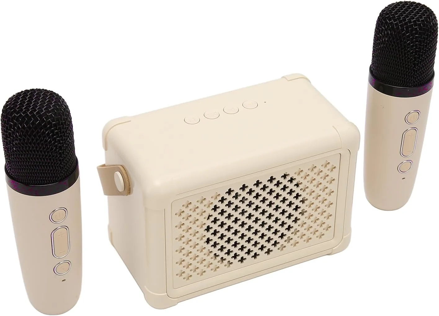 اسپیکر عمومی با دو میکروفون بی‌سیم، اسپیکر کارائوکه بی‌سیم با برد 10 متری، صدای استریو مینی 5.0 مناسب مهمانی و اتاق خواب (زرد روشن)