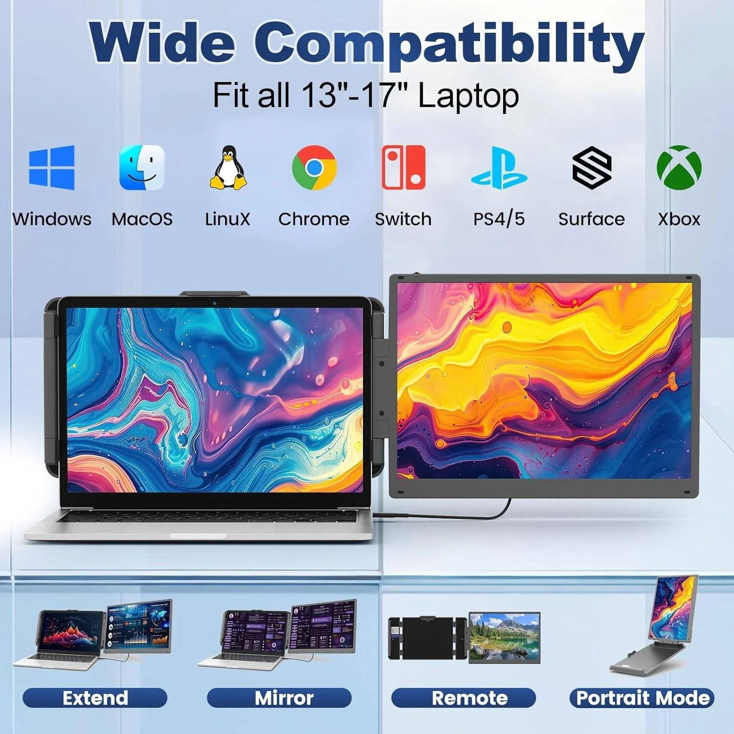 نمایشگر دوگانه لپ‌تاپ 14 اینچی 2K مدل V2COM، مانیتور قابل حمل IPS با رزولوشن 2160x1440 با اتصال Type-C/HDMI/USB-A، مناسب برای لپ‌تاپ‌های 13 تا 17 اینچی، سازگار با ویندوز/مک/اندروید | S1 Pro Max