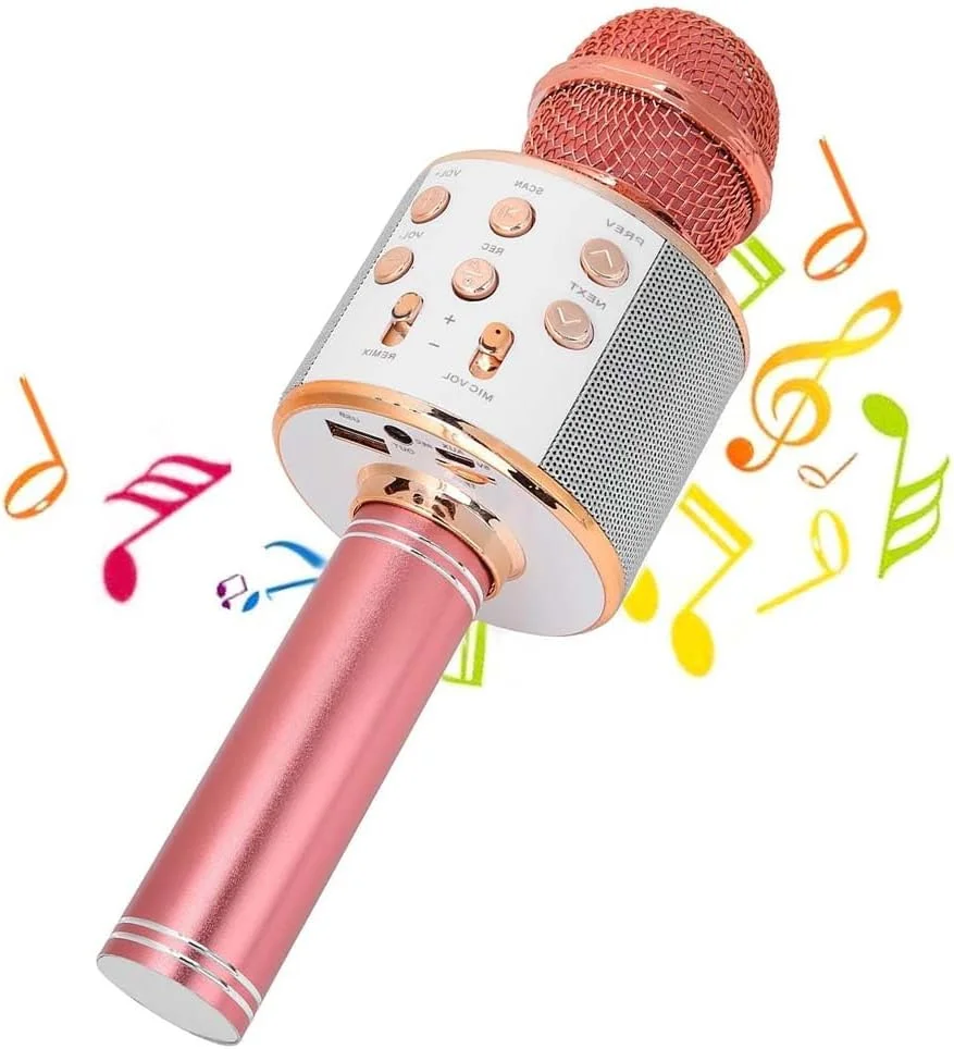 میکروفون بی سیم قابل حمل بلوتوثی رنگارنگ برای کارائوکه، چند منظوره با بلندگوی داخلی و چراغ های ال ای دی
