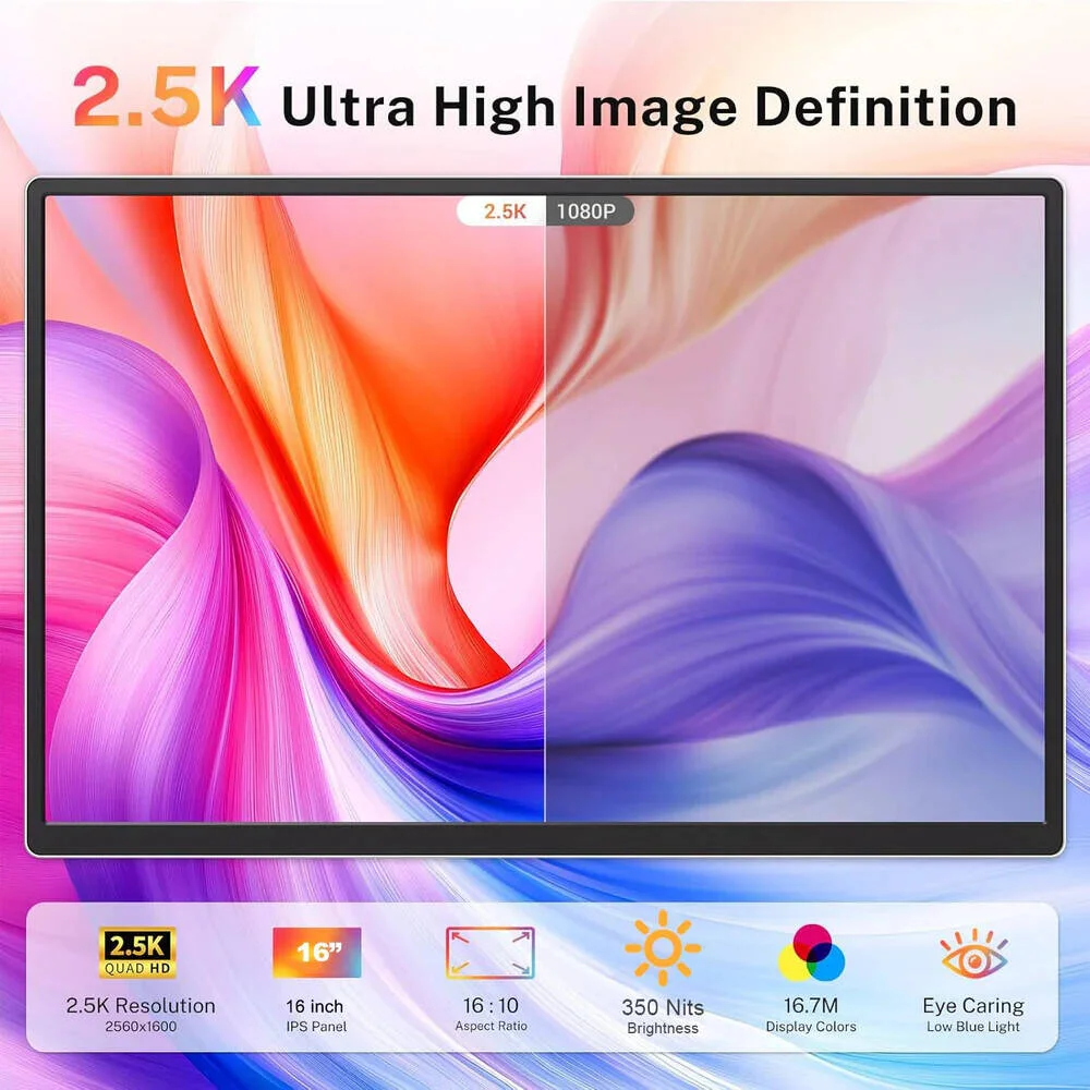 مانیتور قابل حمل V2COM S7 Pro، نمایشگر 16 اینچی 2K QHD IPS، پوشش 100% sRGB، USB-C و Mini HDMI، بلندگوهای دوگانه، طراحی فوق العاده باریک و جداشدنی، حاشیه های باریک، مشکی | S7PROPC7 مانیتور قابل حمل V2COM S7 Pro، نمایشگر 16 اینچی 2K QHD IPS، پوشش 100% sRGB، USB-C و Mini HDMI، بلندگوهای دوگانه، طراحی فوق العاده باریک و جداشدنی، حاشیه های باریک، مشکی | S7PROPC7