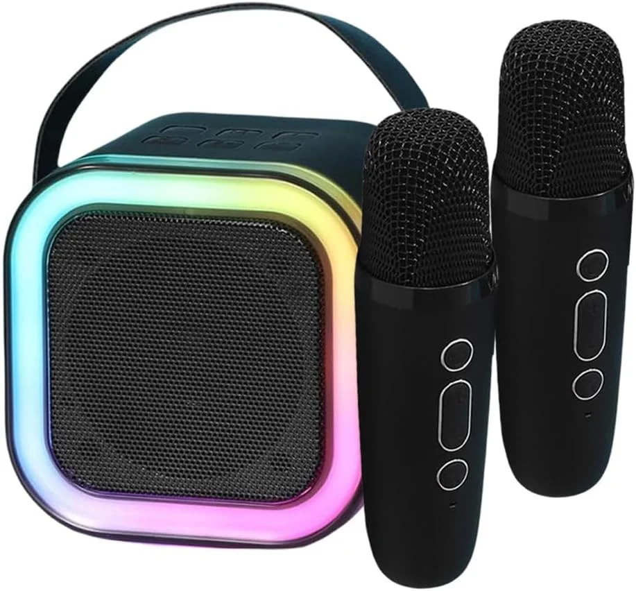 اسپیکر چند رنگی بلوتوثی 5.3 RGB با میکروفون بی سیم، سیستم صوتی خانگی کوچک با چراغ های LED قابل تنظیم برای کارائوکه خانگی