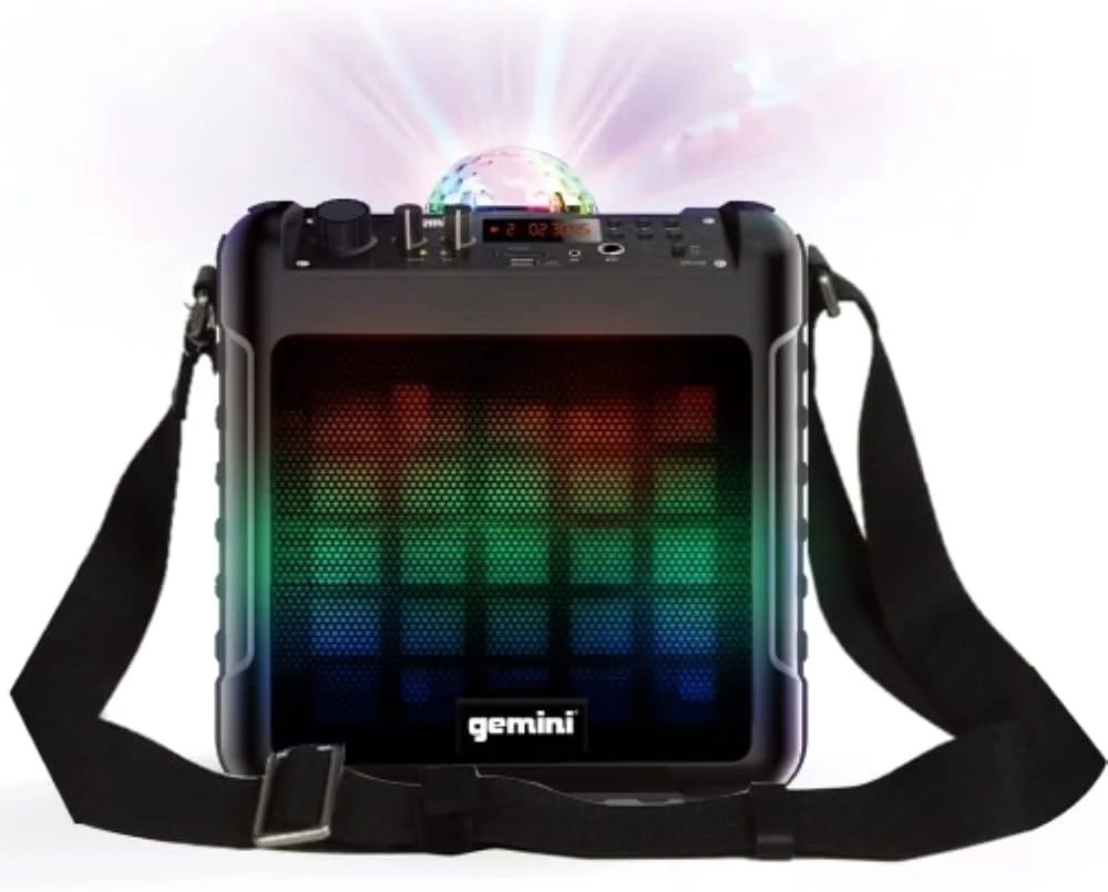 سیستم کارائوکه قابل حمل بی سیم بلوتوثی Gemini Sound MPA-K650 با توان 150 وات، ووفر 6.5 اینچی، میکروفون و نورهای مهمانی LED به همراه توپ دیسکو و USB