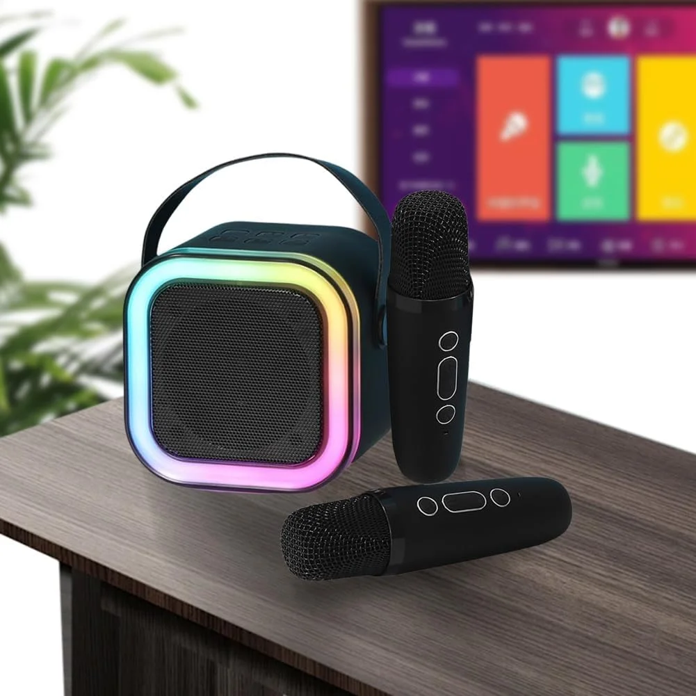 اسپیکر چند رنگی بلوتوثی 5.3 RGB با میکروفون بی سیم، سیستم صوتی خانگی کوچک با چراغ های LED قابل تنظیم برای کارائوکه خانگی