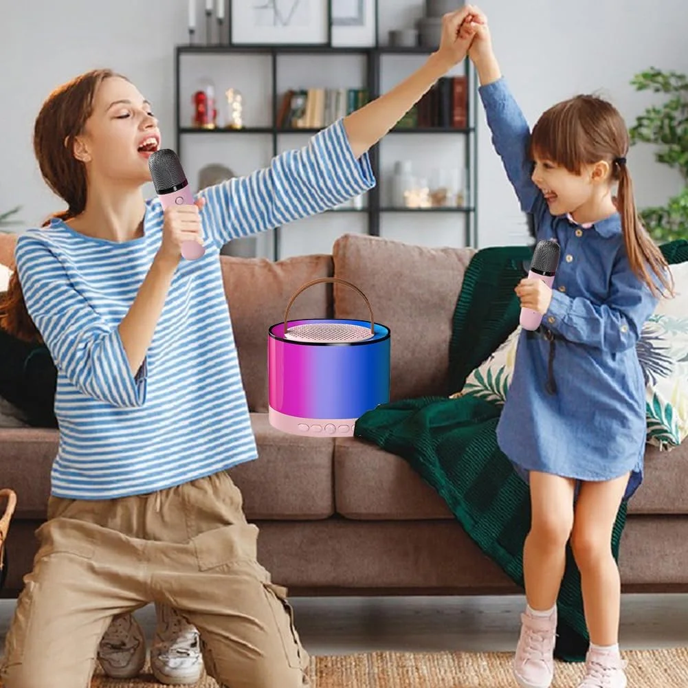 دستگاه کارائوکه قابل حمل 5.3 سازگار با بلوتوث با میکروفون بی سیم RGB چند رنگ، بلندگوی قابل تنظیم و چراغ های LED، بلندگوی کوچک برای سنین 3 تا 13 سال برای دختران و پسران