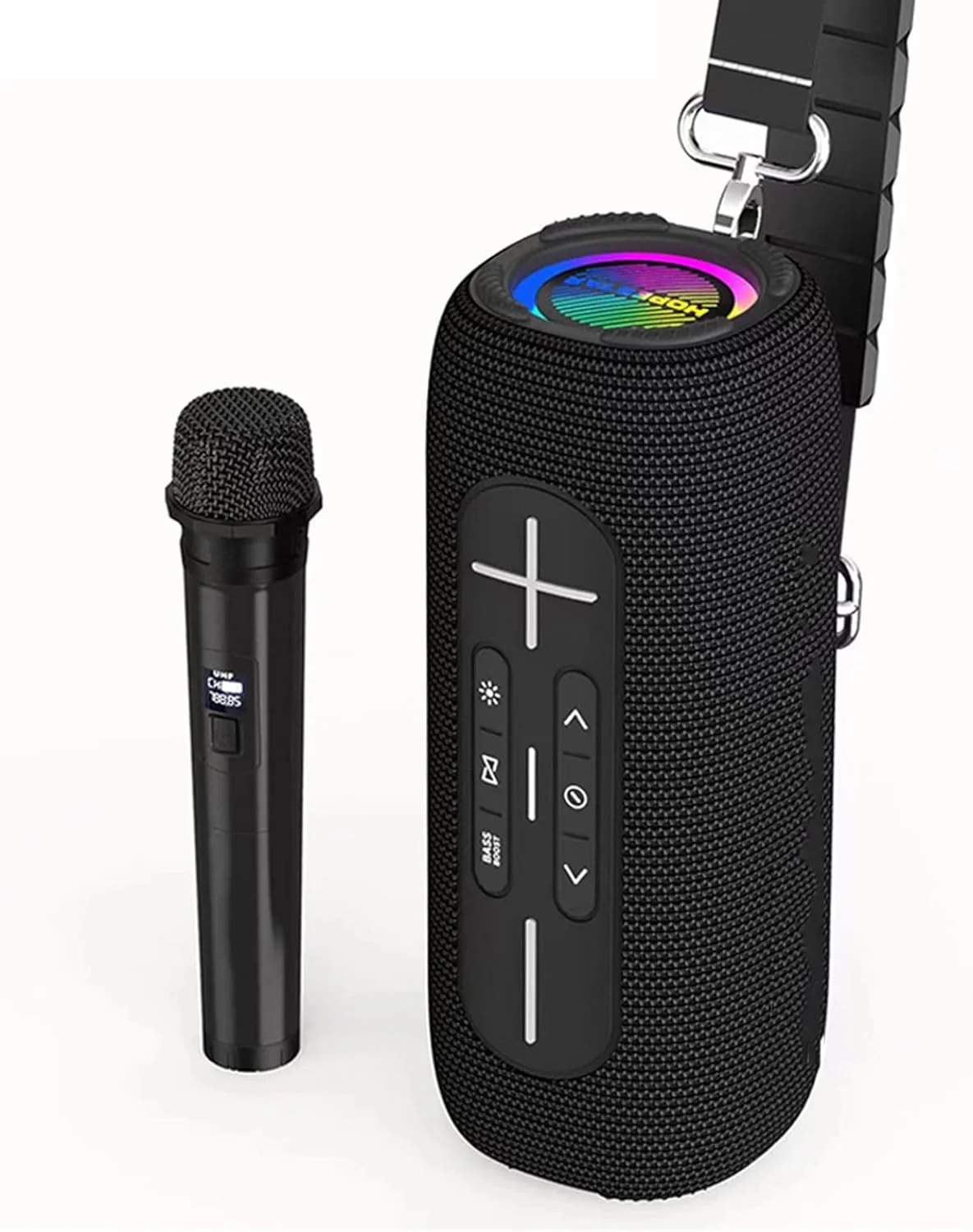 میکروفون بلوتوث کارائوکه، بلندگوی 55 واتی با بند شانه، دستگاه کارائوکه ضد آب، باس و تریبل برای مهمانی/جلسه، A