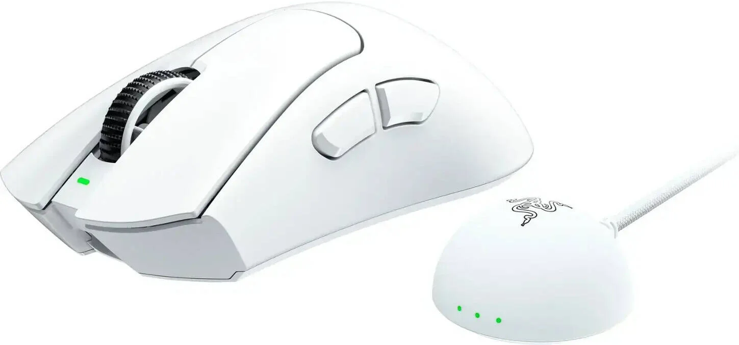 موس گیمینگ Razer DeathAdder V4 Pro، حداکثر سرعت 900 IPS، حداکثر حساسیت 45000 DPI، سوییچ‌های اپتیکال نسل 4، نرخ نمونه‌برداری تا 8000 هرتز، 6 دکمه قابل برنامه‌ریزی، سفید | RZ01-05330200-R3G1