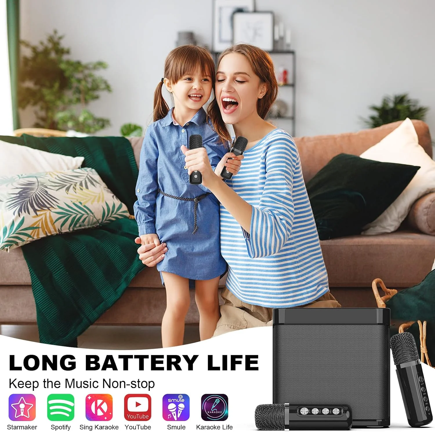دستگاه کارائوکه فول لایف برای بزرگسالان و کودکان، سیستم بلندگوی PA بلوتوث قابل حمل با 2 میکروفون بی سیم UHF، بلندگوی کارائوکه با اکو، پشتیبانی از TF/USB، AUX، برای مهمانی خانگی، جلسه