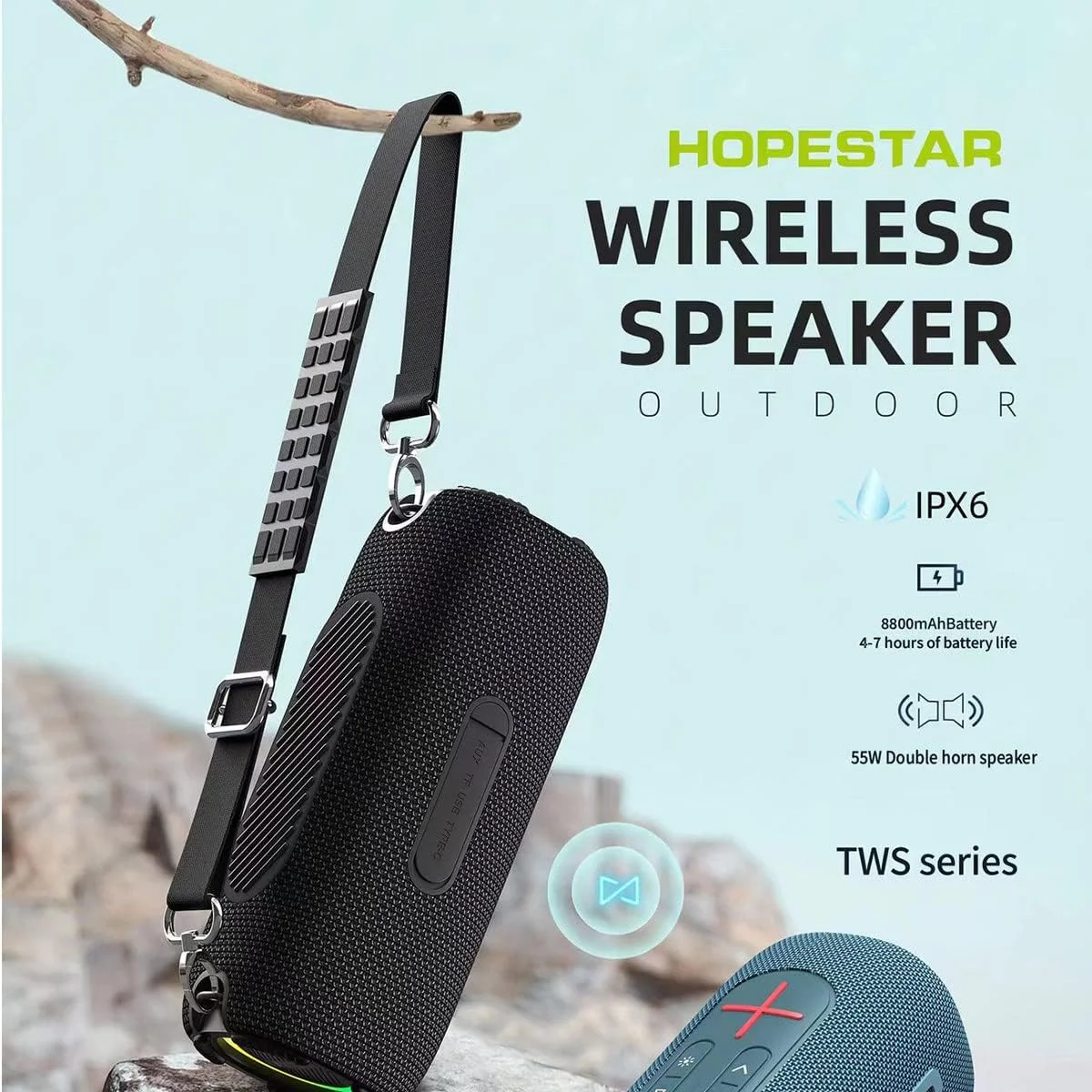 میکروفون بلوتوث کارائوکه، بلندگوی 55 واتی با بند شانه، دستگاه کارائوکه ضد آب، باس و تریبل برای مهمانی/جلسه، A