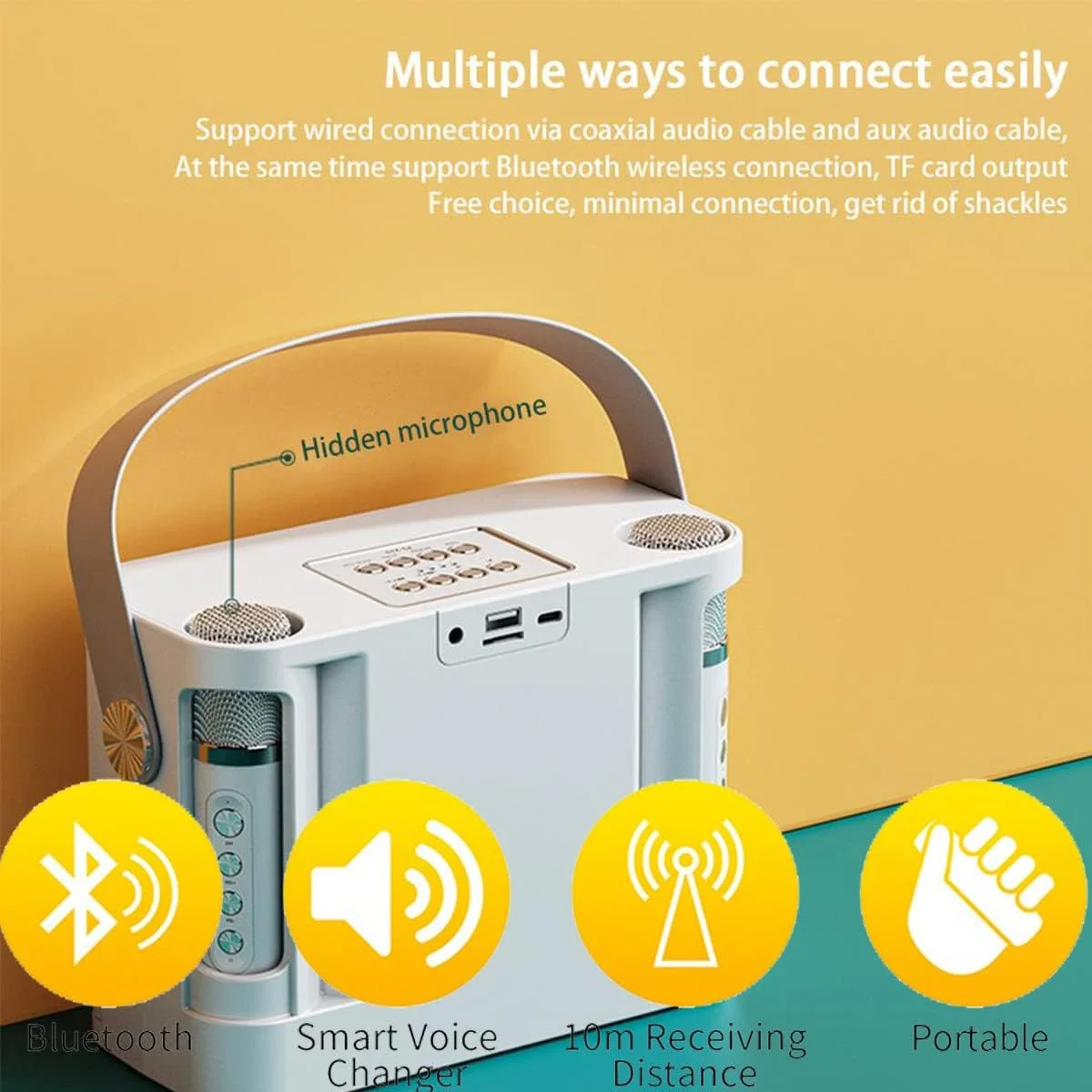 دستگاه کارائوکه قابل حمل با 2 میکروفون، حذف صدای اصلی، با 7 نوع افکت تغییر صدا، پشتیبانی از سیستم بلوتوث AUX TF USB، مناسب برای مهمانی/بزرگسالان/کودکان، سفید دستگاه کارائوکه قابل حمل با 2 میکروفون، حذف صدای اصلی، با 7 نوع افکت تغییر صدا، پشتیبانی از سیستم بلوتوث AUX TF USB، مناسب برای مهمانی/بزرگسالان/کودکان، سفید