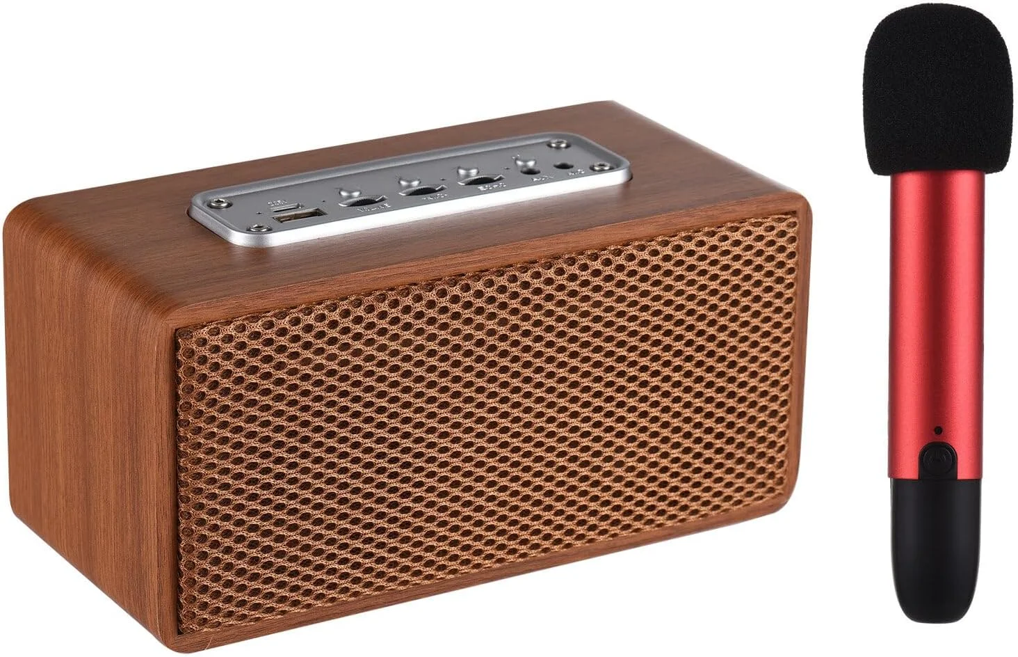 دستگاه کارائوکه قابل حمل Fawoonu برای بزرگسالان، بلندگوهای بی سیم BT با توان بالا 5W*2، چراغ های LED، پشتیبانی از پخش BTUSB با میکروفون بی سیم UHF