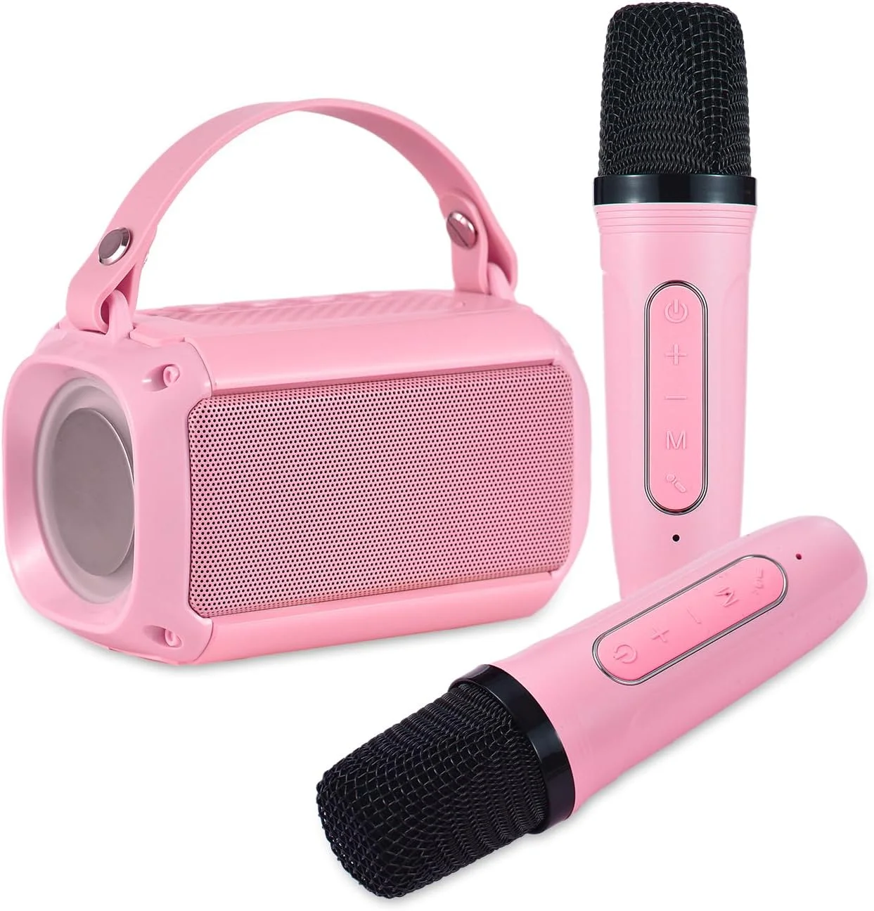 دستگاه مینی کارائوکه Fawoonu با 2 میکروفون بی سیم، اسپیکر قابل حمل BT 5W با نورپردازی LED رنگارنگ، میکروفون دستی، ست کارائوکه برای مهمانی تولد دختران و پسران، KTV خانگی