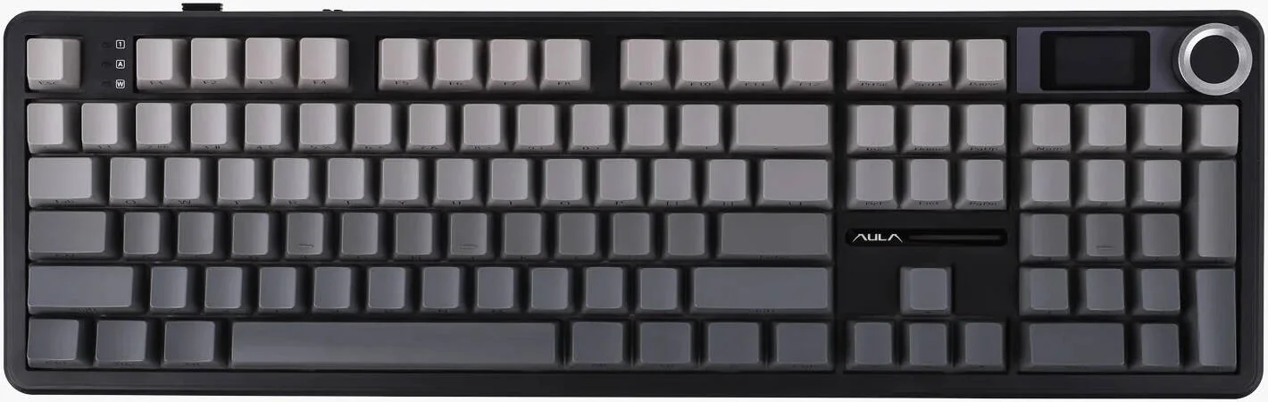 کیبورد مکانیکی بی‌سیم AULA F108 PRO با صفحه نمایش و دکمه چرخشی، کیبورد سایز کامل با باتری 8000mAh، کلیدهای PBT چاپ شده در کنار، نور پس زمینه RGB با قابلیت تعویض آسان | سوییچ های Nimbus V3 از پیش روغن کاری شده