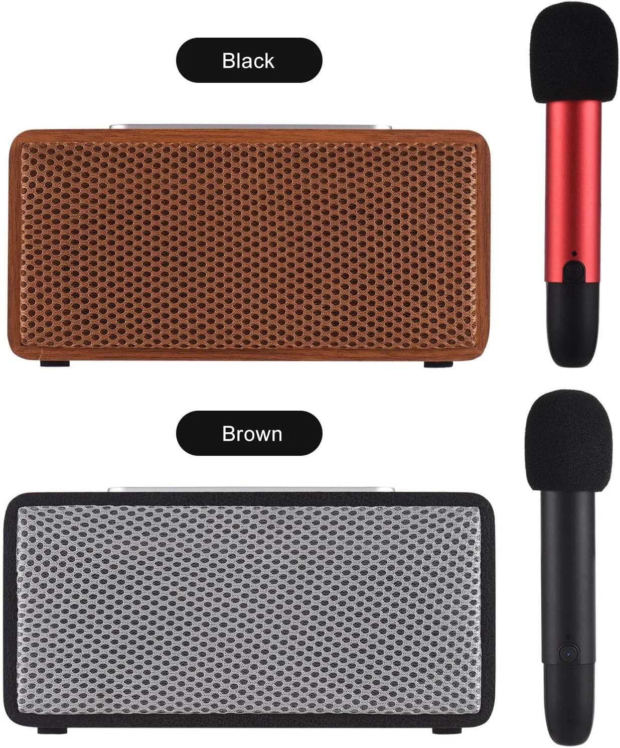 دستگاه کارائوکه قابل حمل Fawoonu برای بزرگسالان، بلندگوهای بی سیم BT با توان بالا 5W*2، چراغ های LED، پشتیبانی از پخش BTUSB با میکروفون بی سیم UHF